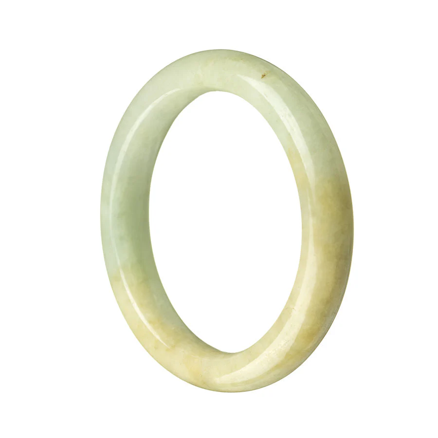 Genuine Grade A Pale Green Brown Burmese Jade Bangle - 56mm Semi Round