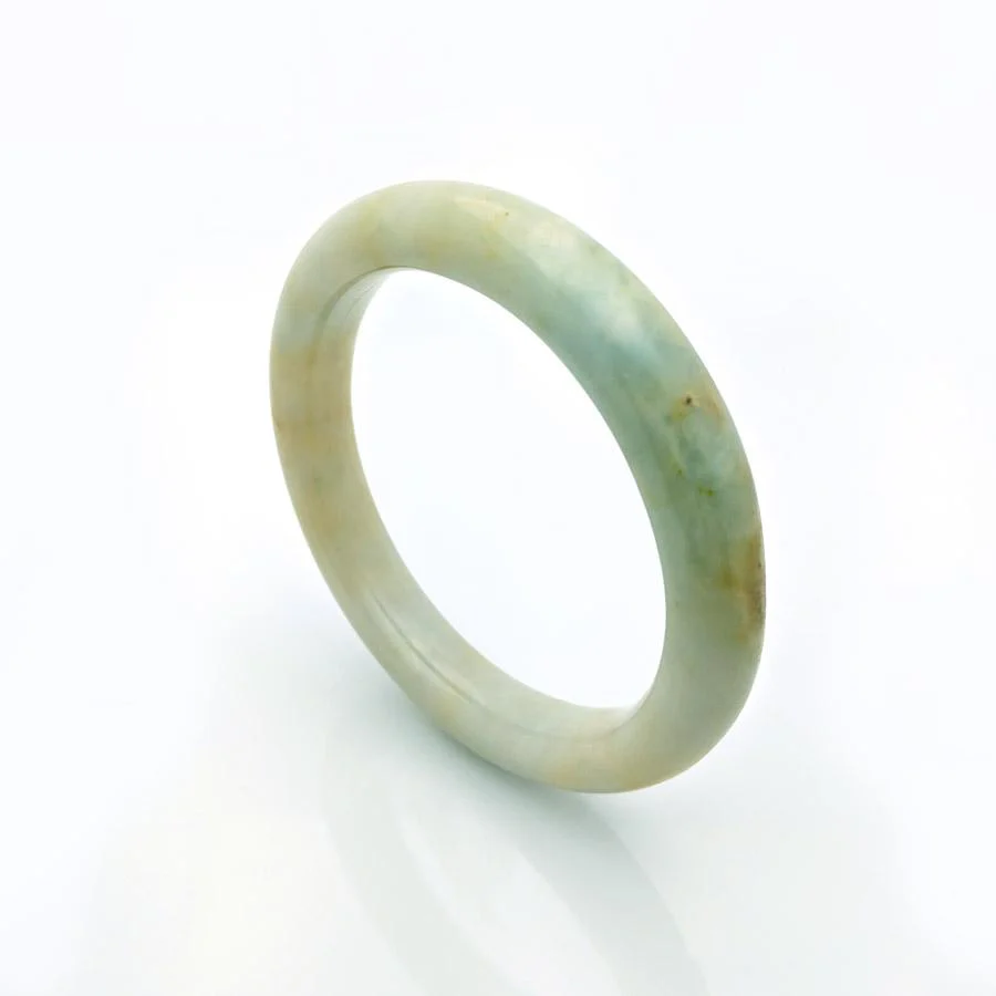 Genuine Untreated Pale Green Jade Bangle - 57mm Semi Round - Image 2