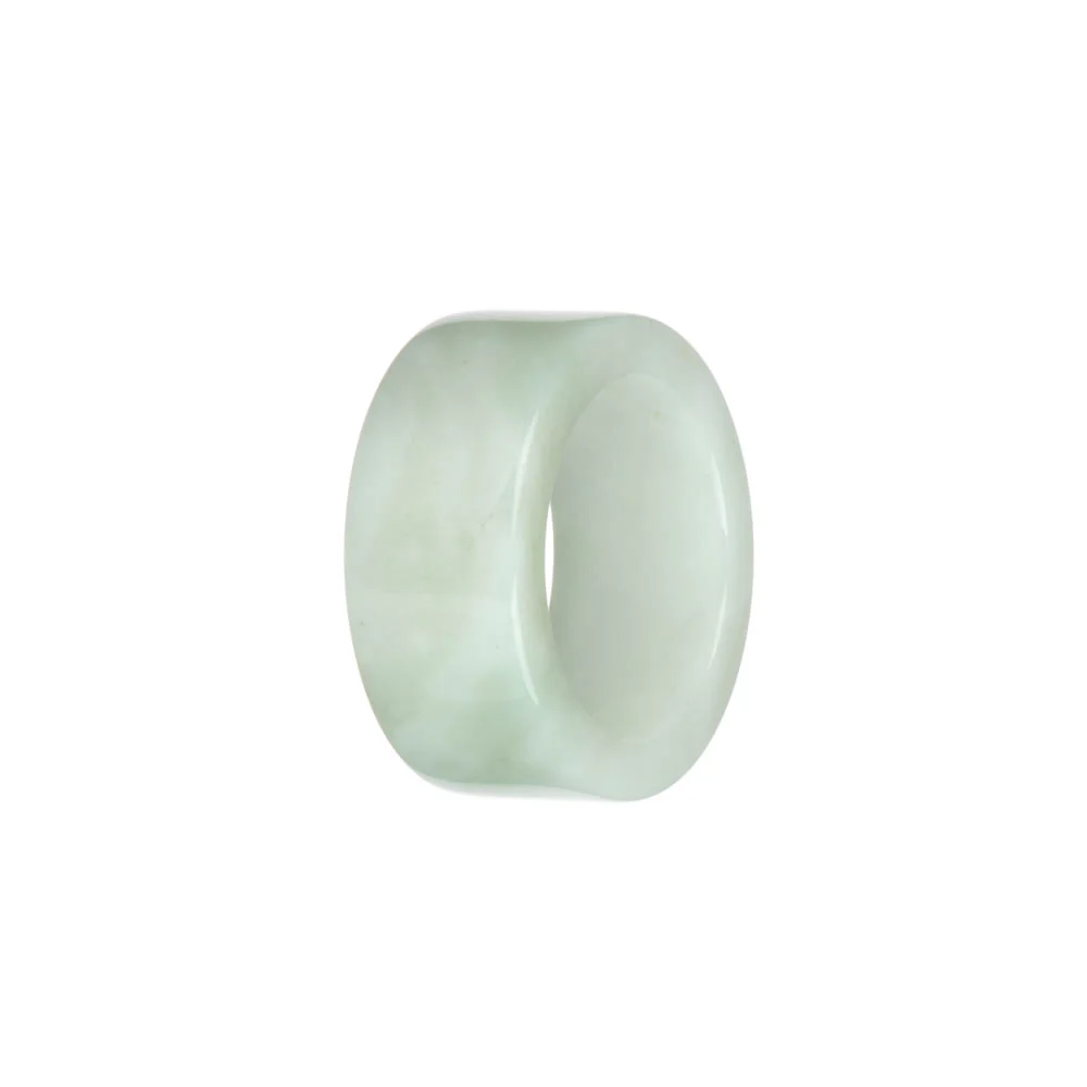 Genuine Pale Green with White Burmese Jade Ring - US 12 - Image 2