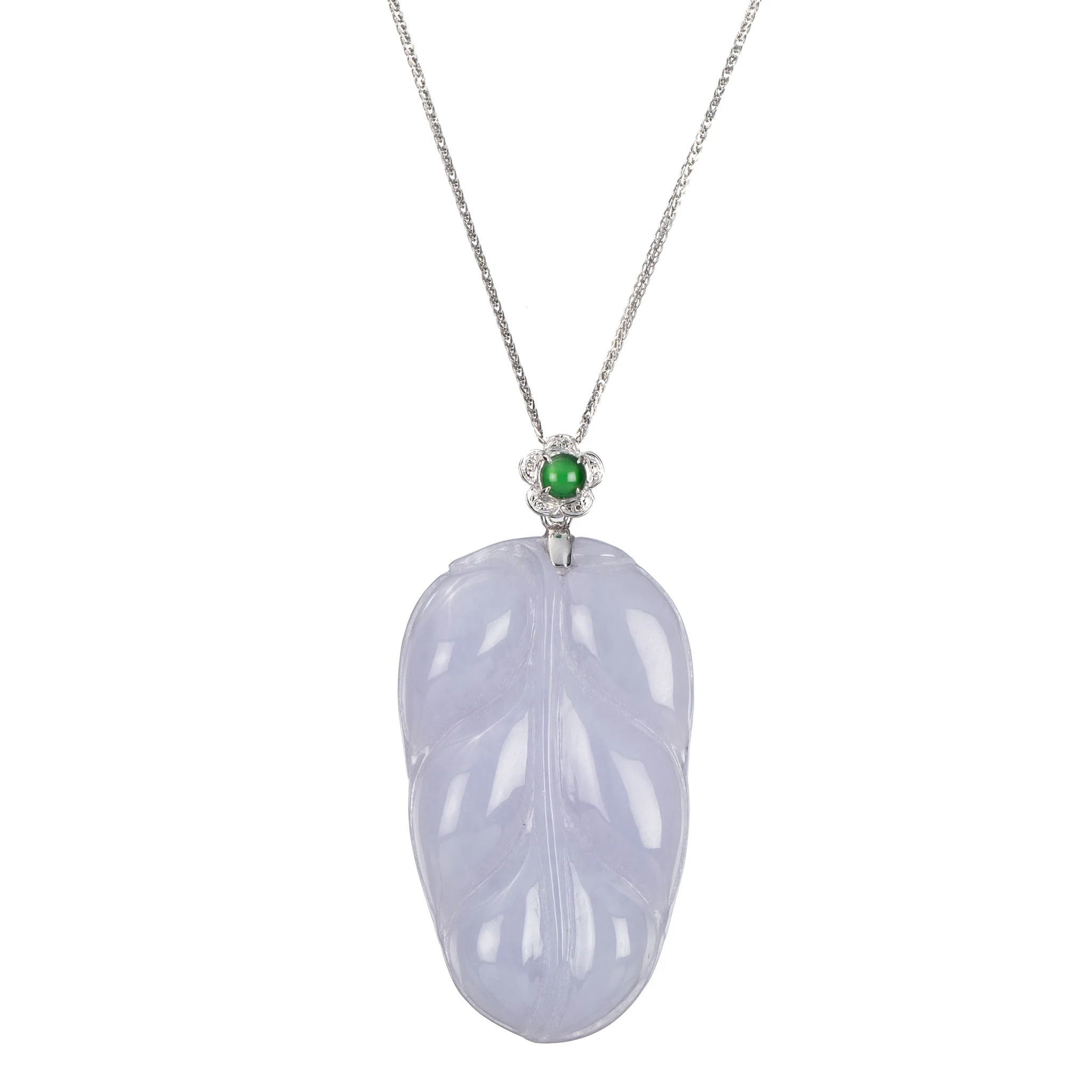 Purple Jade Leaf Pendant with Imperial Green Jade Stone