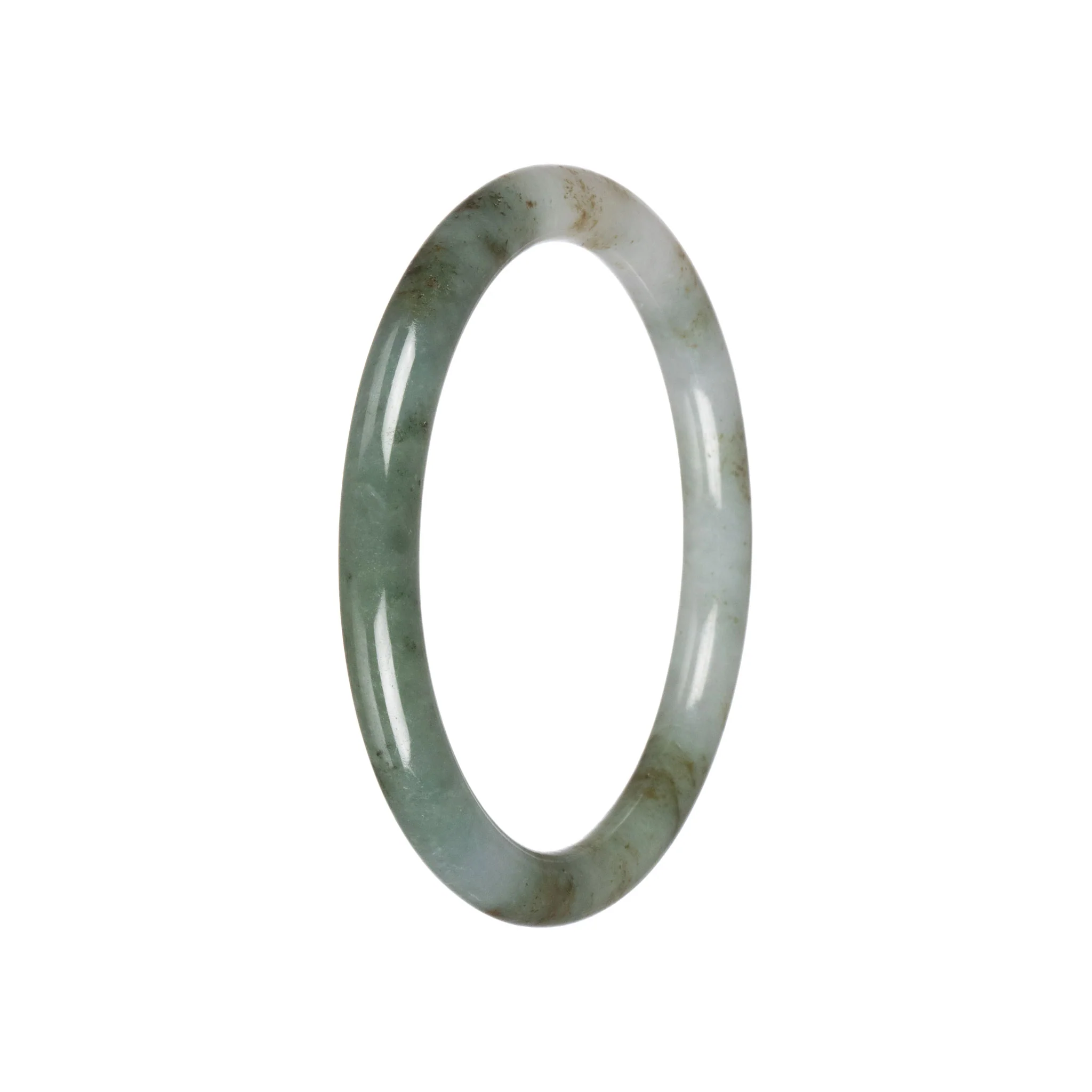 Real Bluish Green with White Burma Jade Bangle - 59mm Petite Round - Image 3