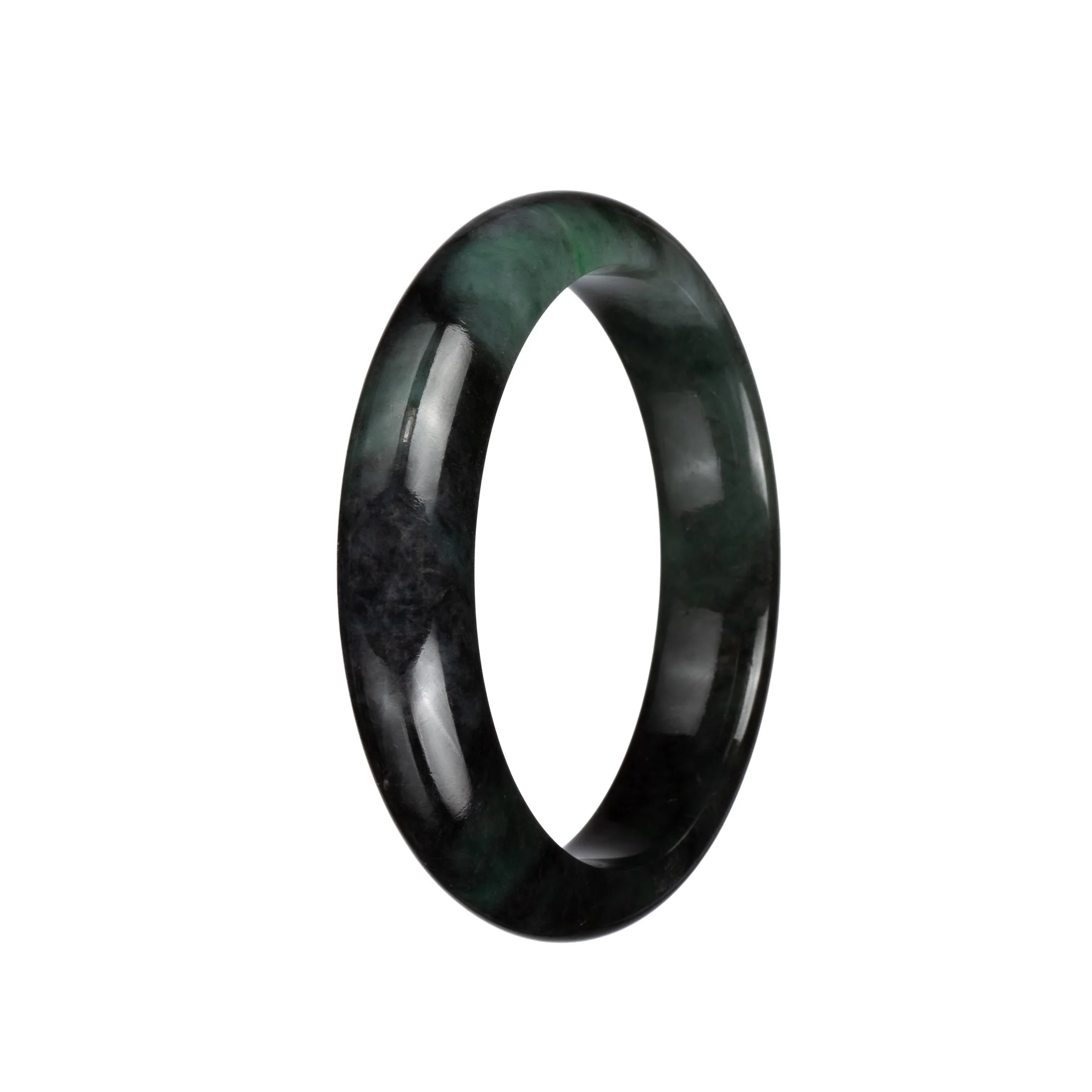 Real Grade A Black with Green Jadeite Jade Bangle Bracelet - 59mm Half Moon - Image 2