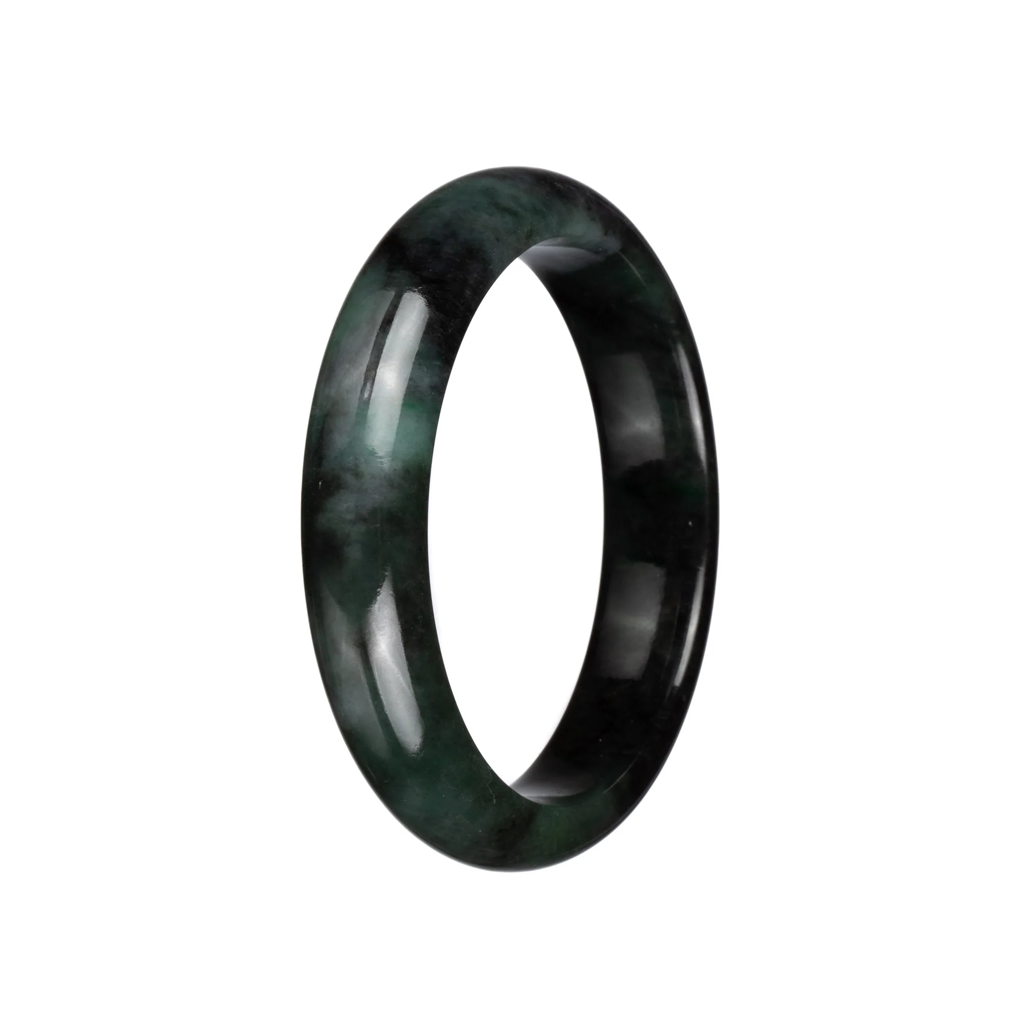 Real Grade A Black with Green Jadeite Jade Bangle Bracelet - 59mm Half Moon - Image 3