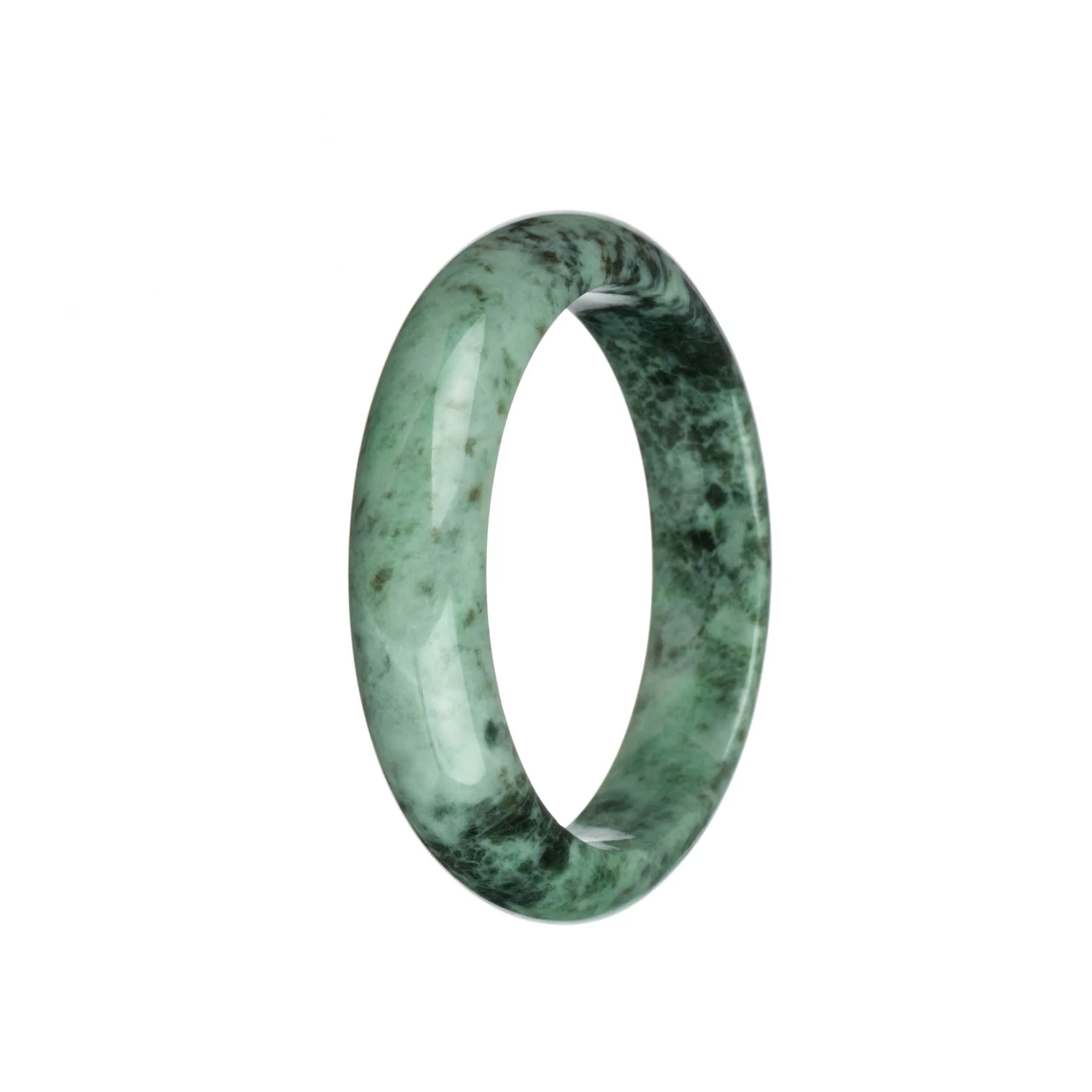 Real Grade A Green and Grey with Dark Green Patterns Jadeite Jade Bangle Bracelet - 59mm Half Moon - Image 2