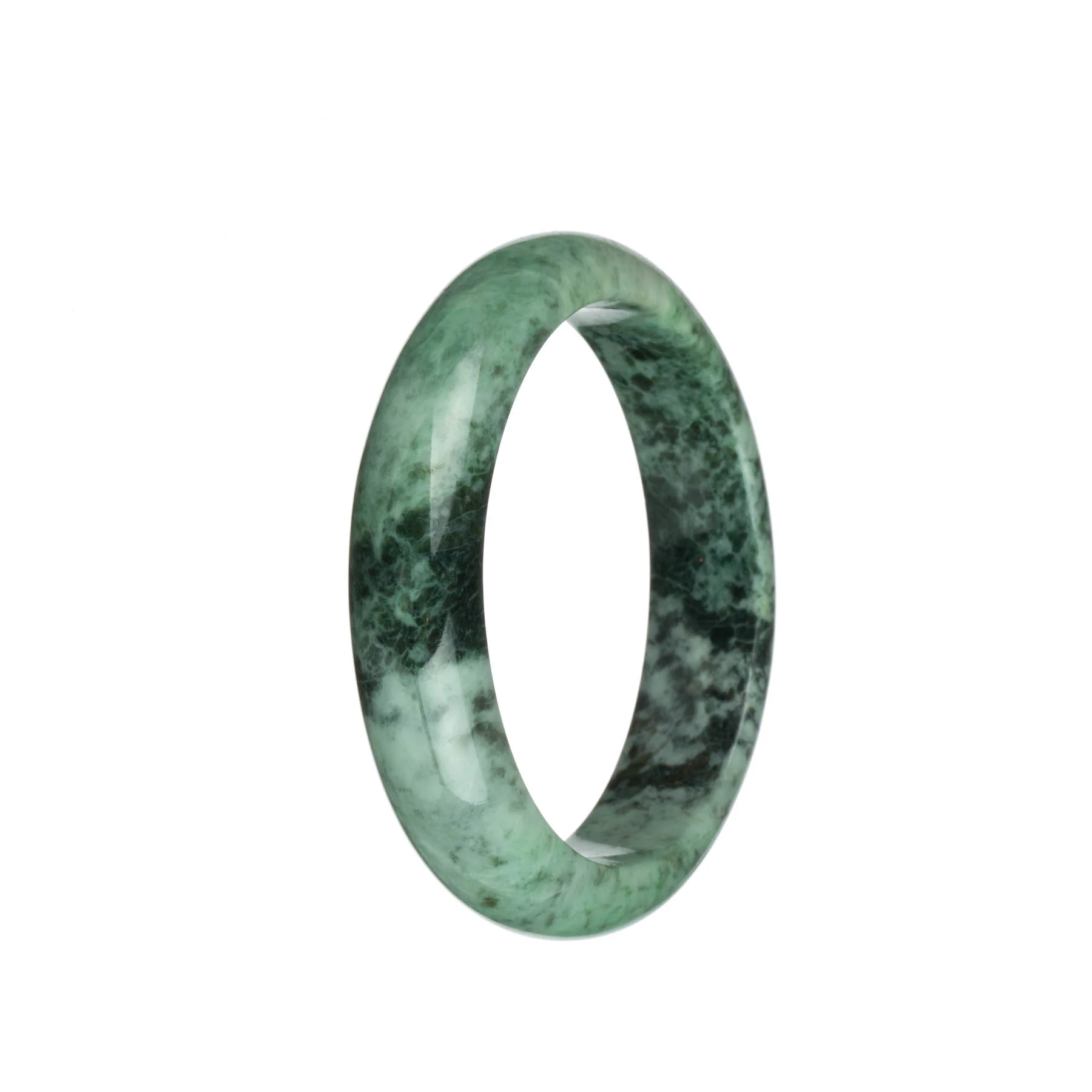 Real Grade A Green and Grey with Dark Green Patterns Jadeite Jade Bangle Bracelet - 59mm Half Moon - Image 3
