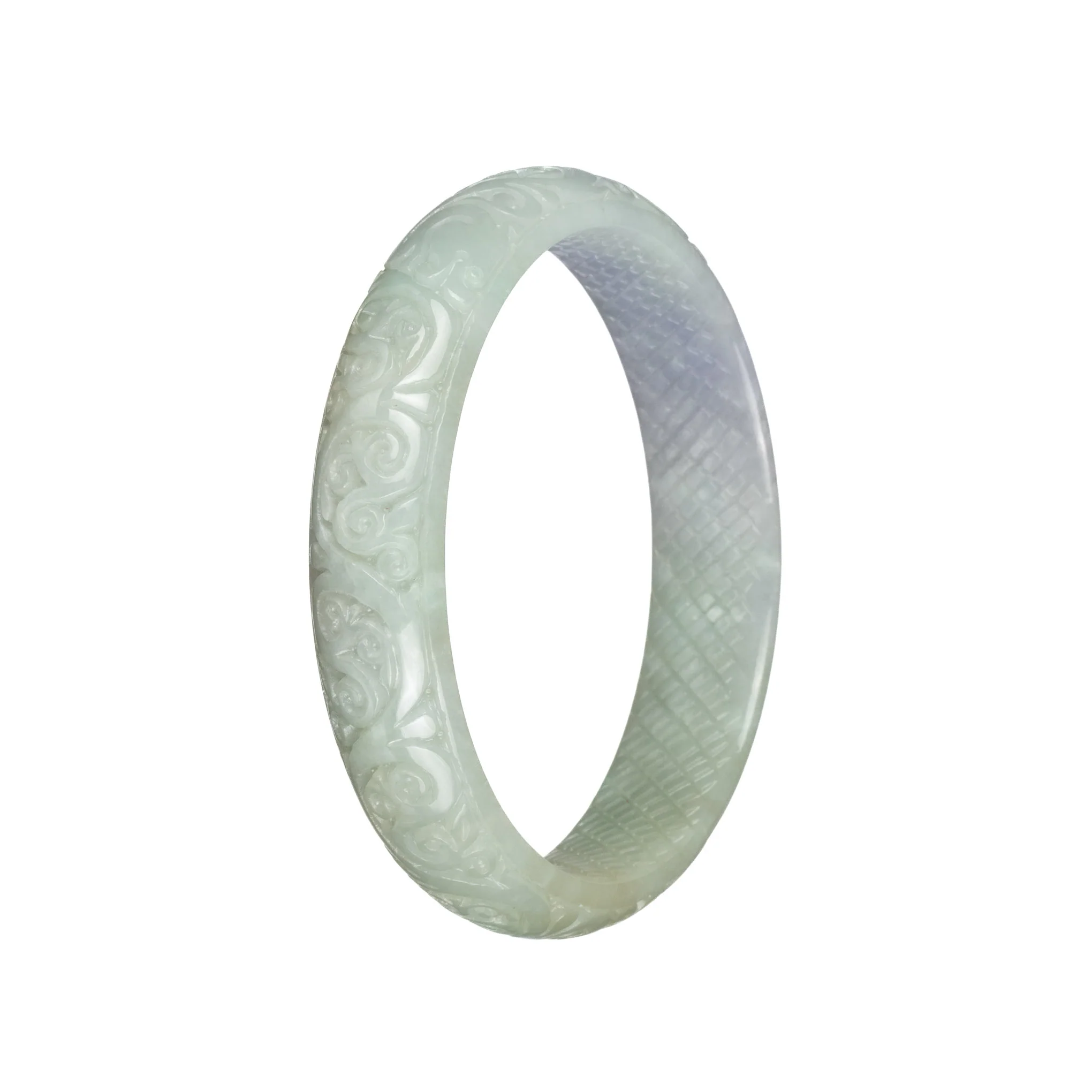 Real Grade A Light Green Jadeite Bracelet - 63mm Carved - Image 2