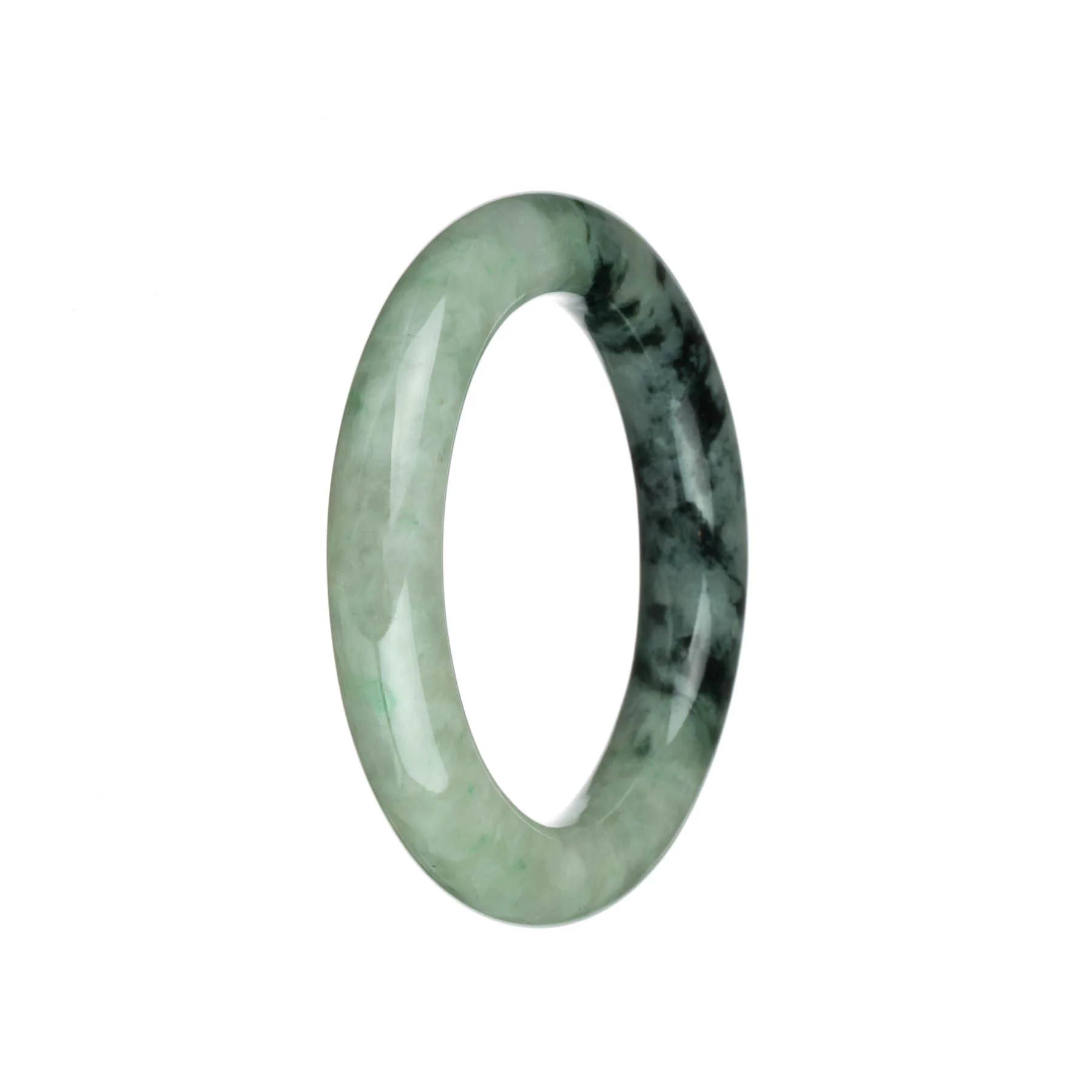 Real Grade A Light Green with Dark Green Patterns and Apple Green Patterns Burmese Jade Bangle - 55mm Round - Image 2