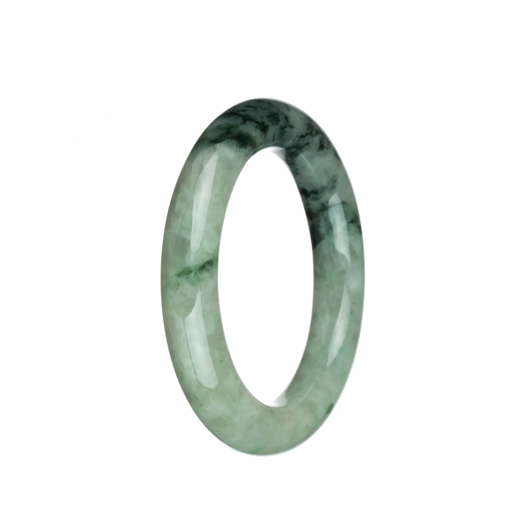 Real Grade A Light Green with Dark Green Patterns and Apple Green Patterns Burmese Jade Bangle - 55mm Round - Image 3