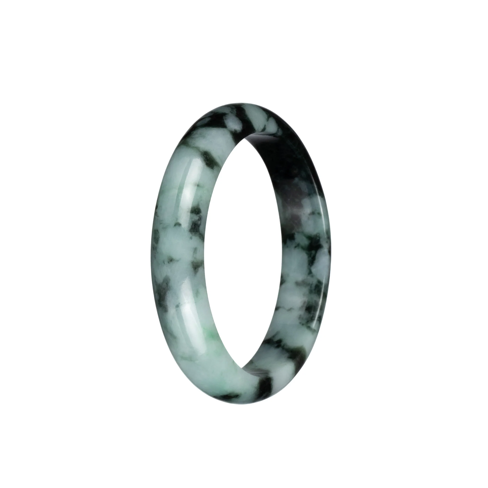 Real Grade A Light Green with Dark Green Patterns with Apple Green Specks Burma Jade Bangle - 55mm Half Moon - Image 2