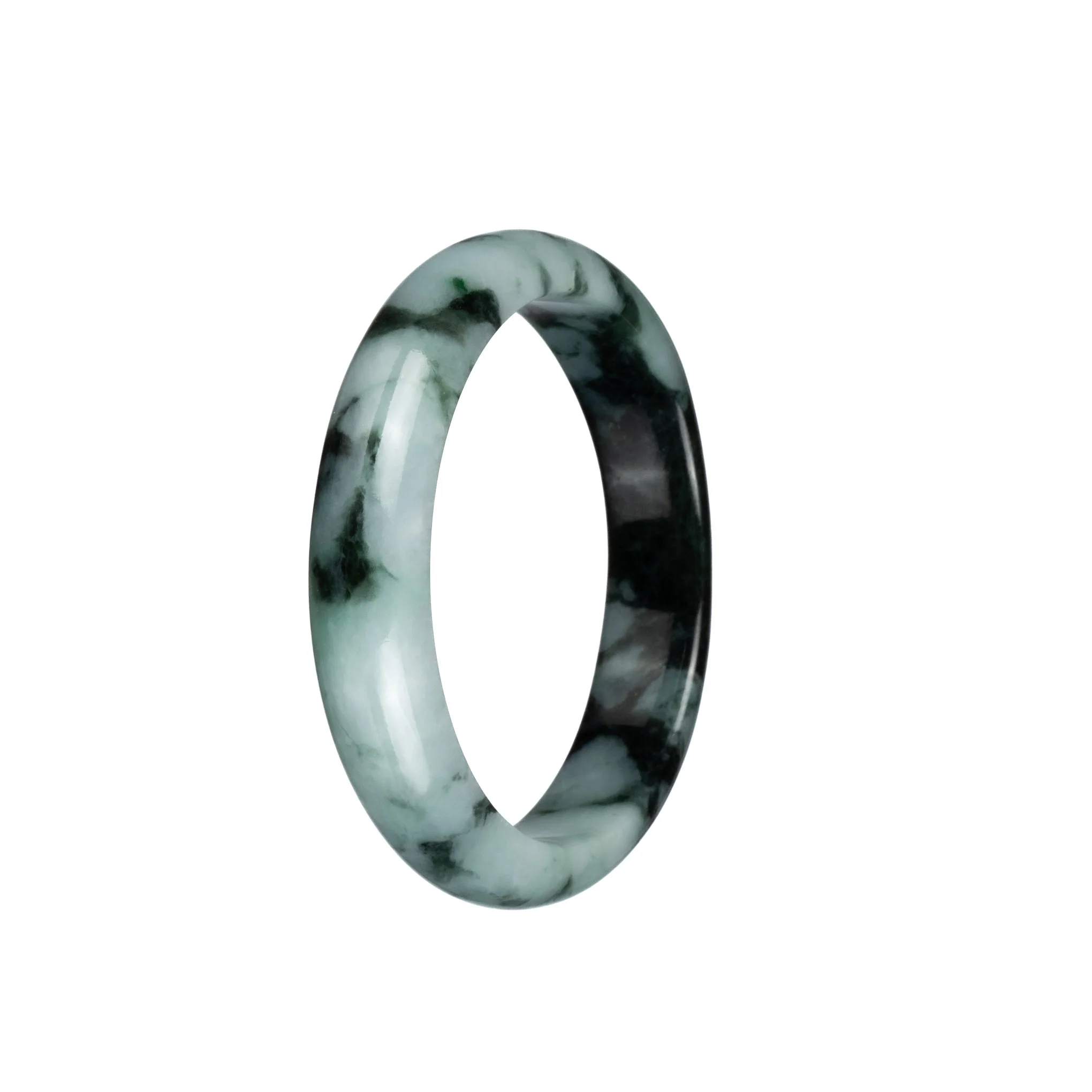 Real Grade A Light Green with Dark Green Patterns with Apple Green Specks Burma Jade Bangle - 55mm Half Moon - Image 3