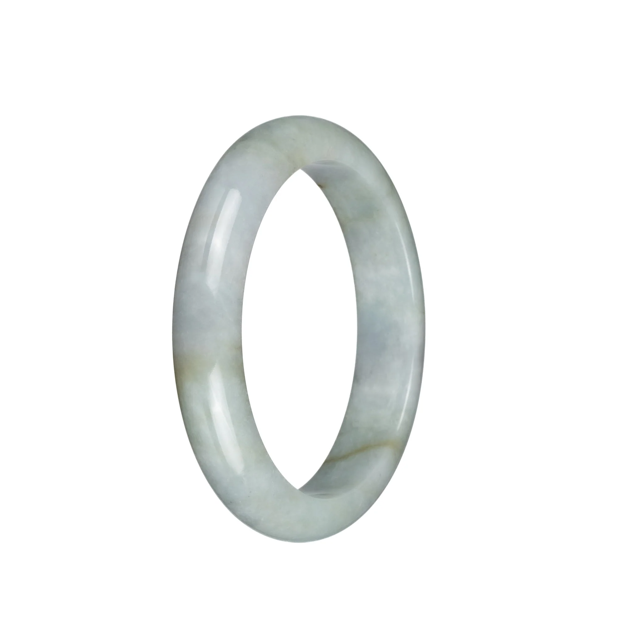 Real Grade A Light Grey with Pale Green and Light Brown Burmese Jade Bracelet - 57mm Half Moon - Image 2