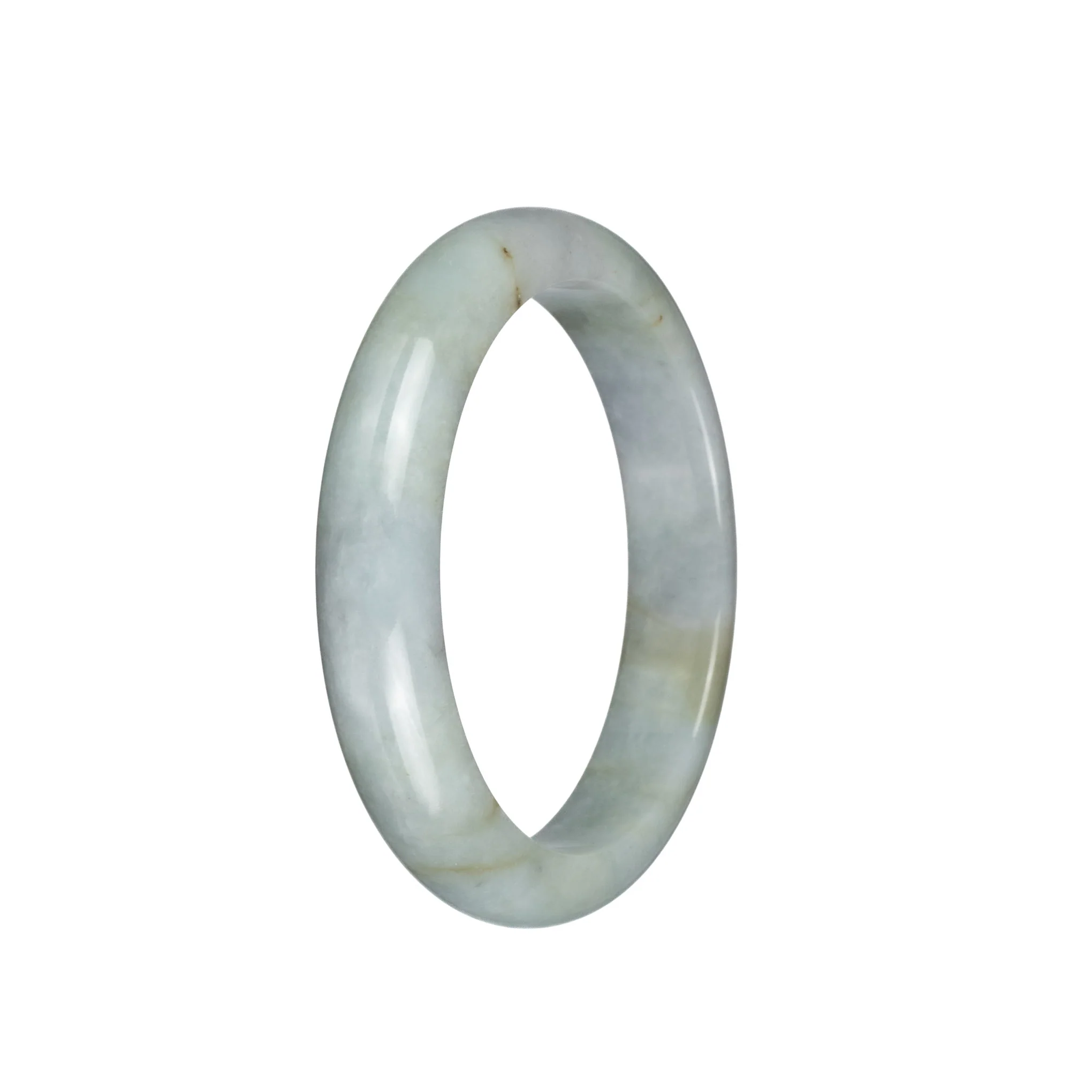 Real Grade A Light Grey with Pale Green and Light Brown Burmese Jade Bracelet - 57mm Half Moon - Image 3