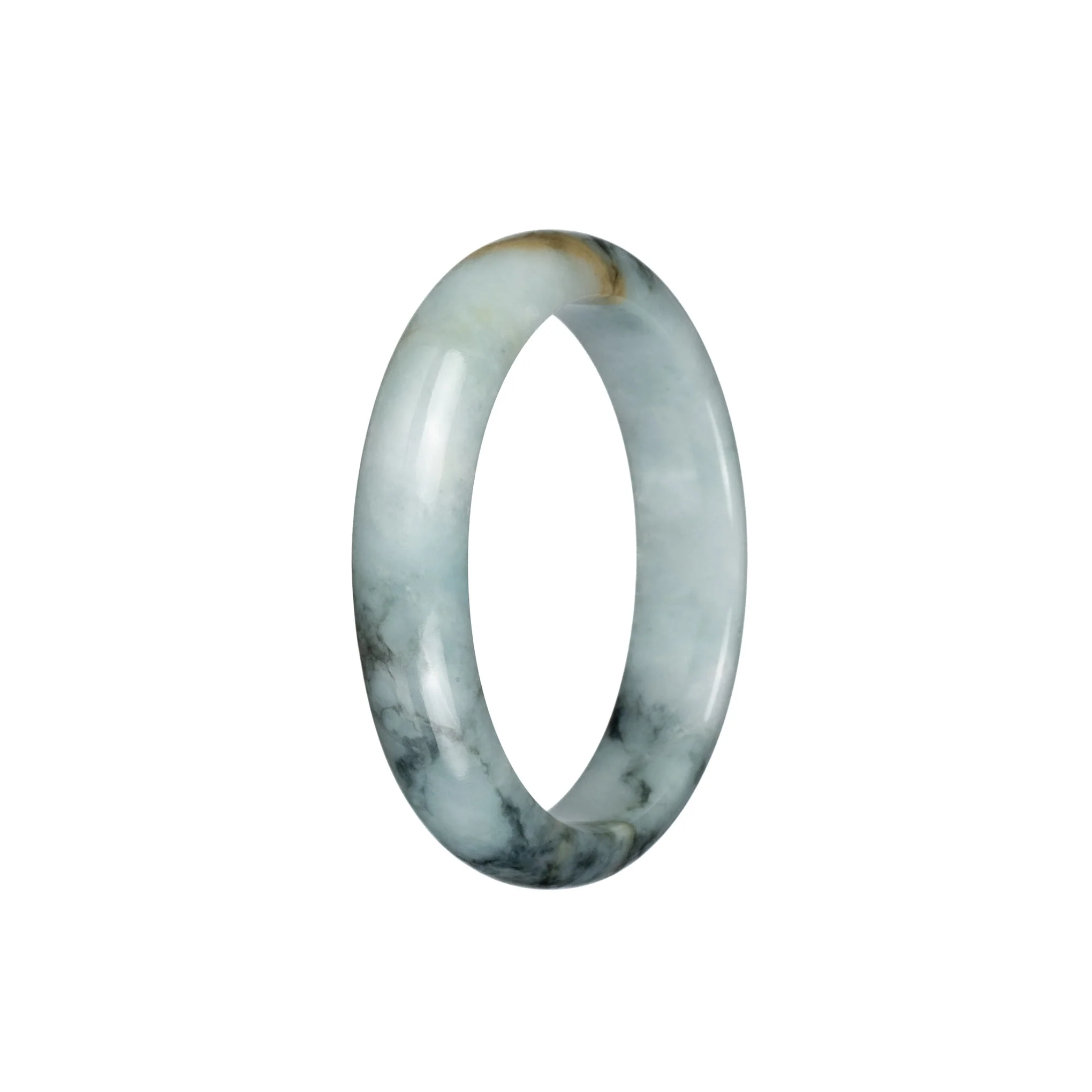 Real Grade A Pale Green with Black and Light Brown Patterns Jade Bracelet - 53mm Half Moon - Image 2