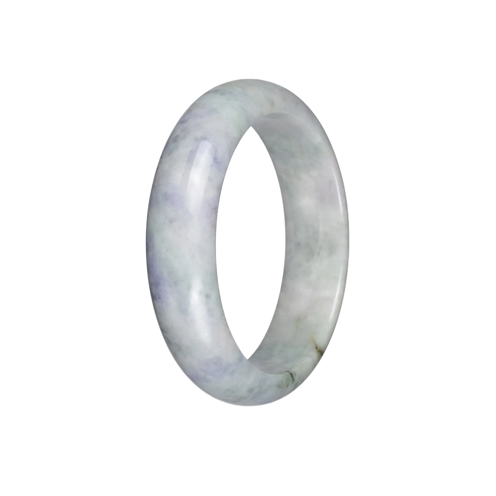Real Grade A Pale Green with Lavender Patches Traditional Jade Bangle - 57mm Half Moon - Image 4