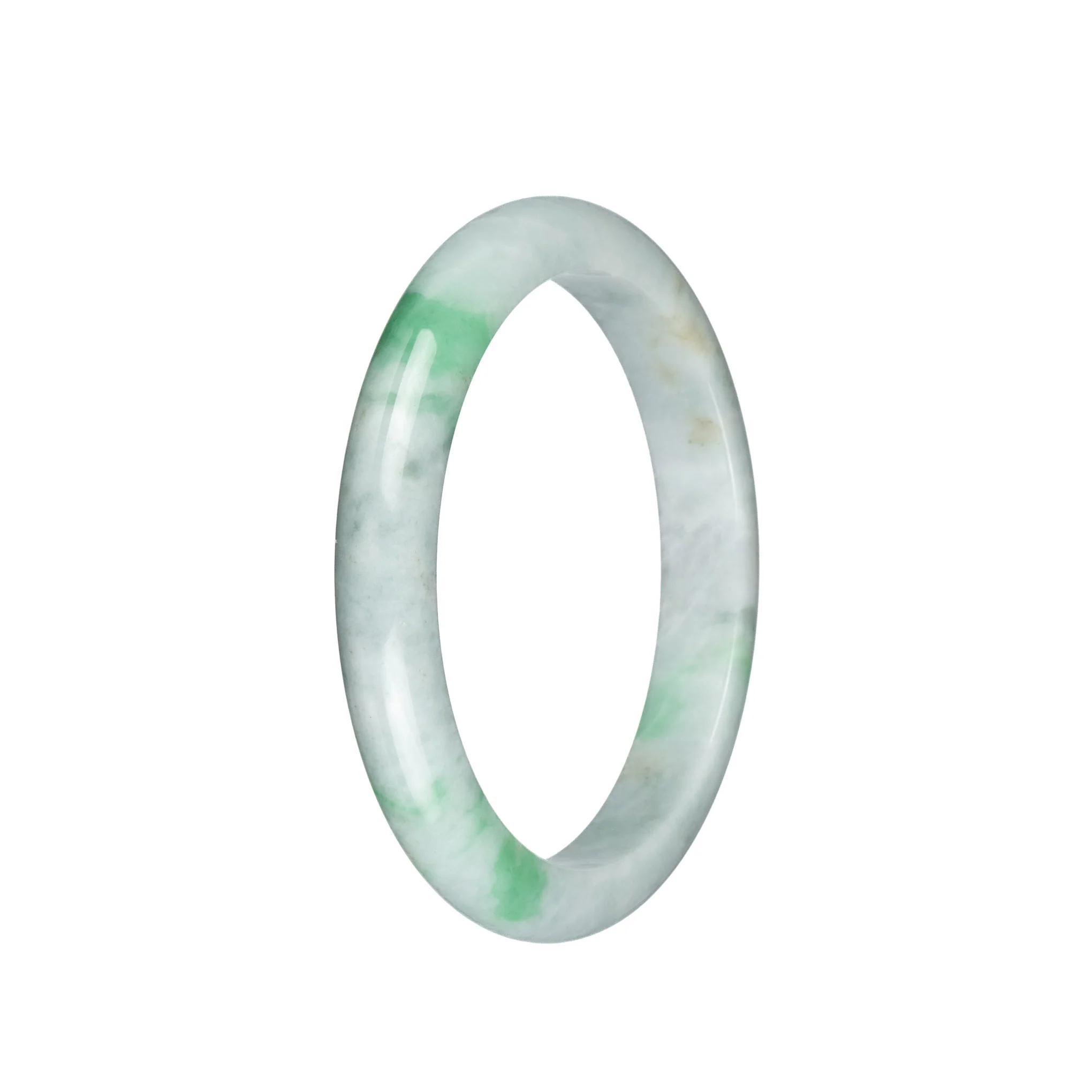 Real Grade A Pale Green with Light Green and Light Grey Pattern Jadeite Bracelet - 61mm Semi Round - Image 2