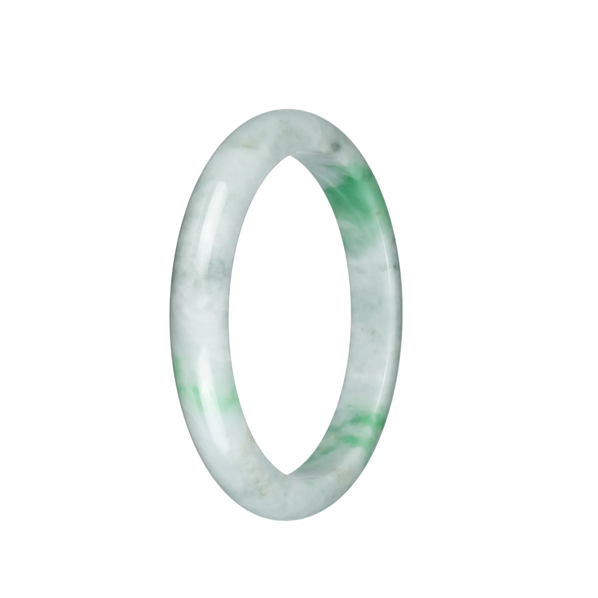 Real Grade A Pale Green with Light Green and Light Grey Pattern Jadeite Bracelet - 61mm Semi Round - Image 3