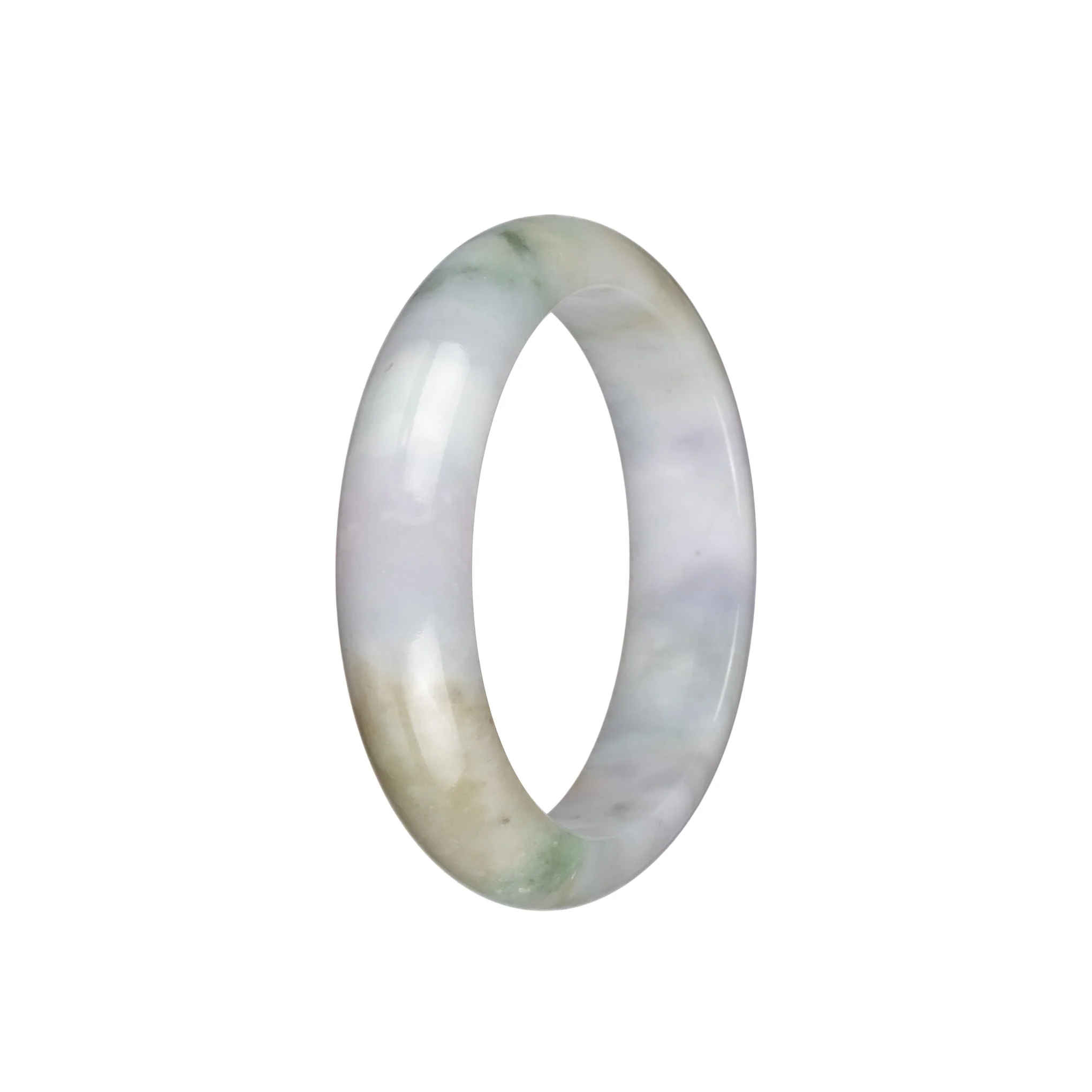 Real Grade A Pale Lavender with Green and Pale Brown Patterns Burmese Jade Bangle Bracelet - 55mm Half Moon
