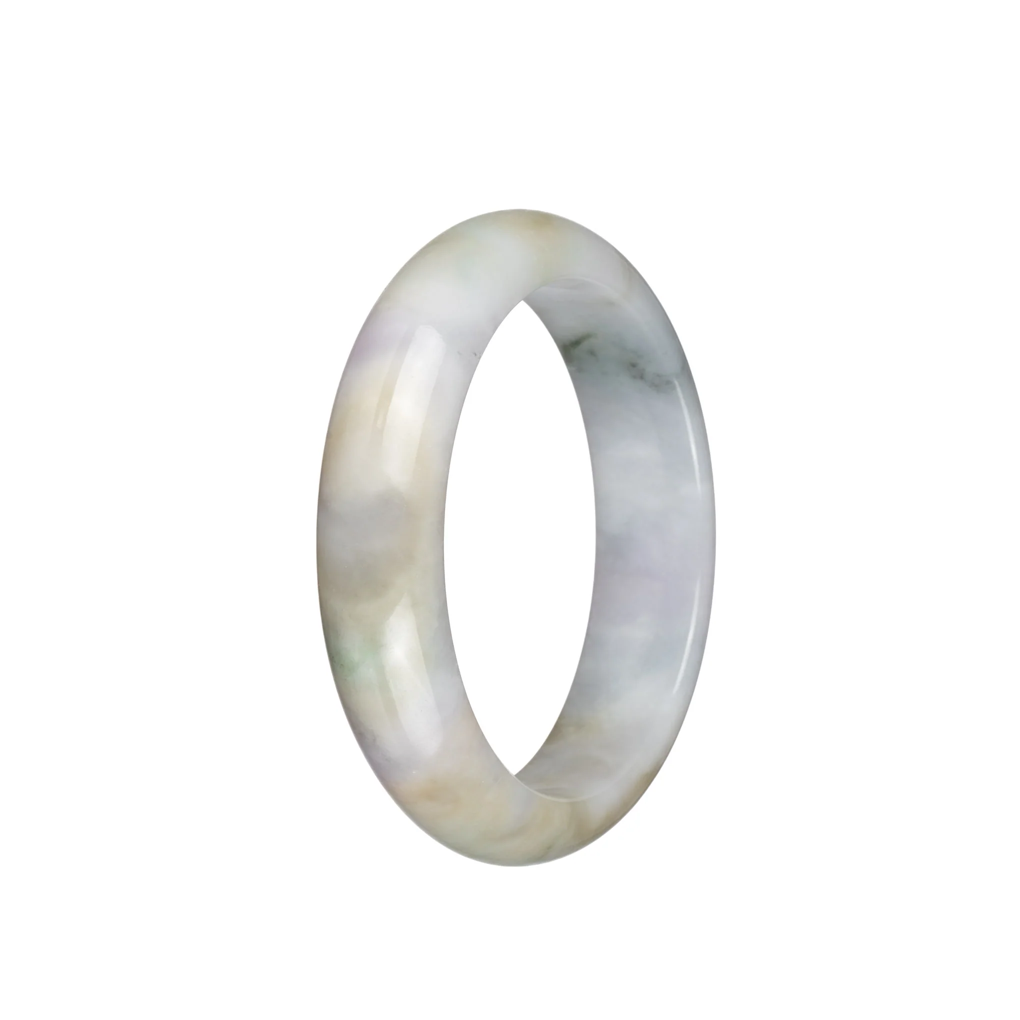 Real Grade A Pale Lavender with Green and Pale Brown Patterns Burmese Jade Bangle Bracelet - 55mm Half Moon - Image 2