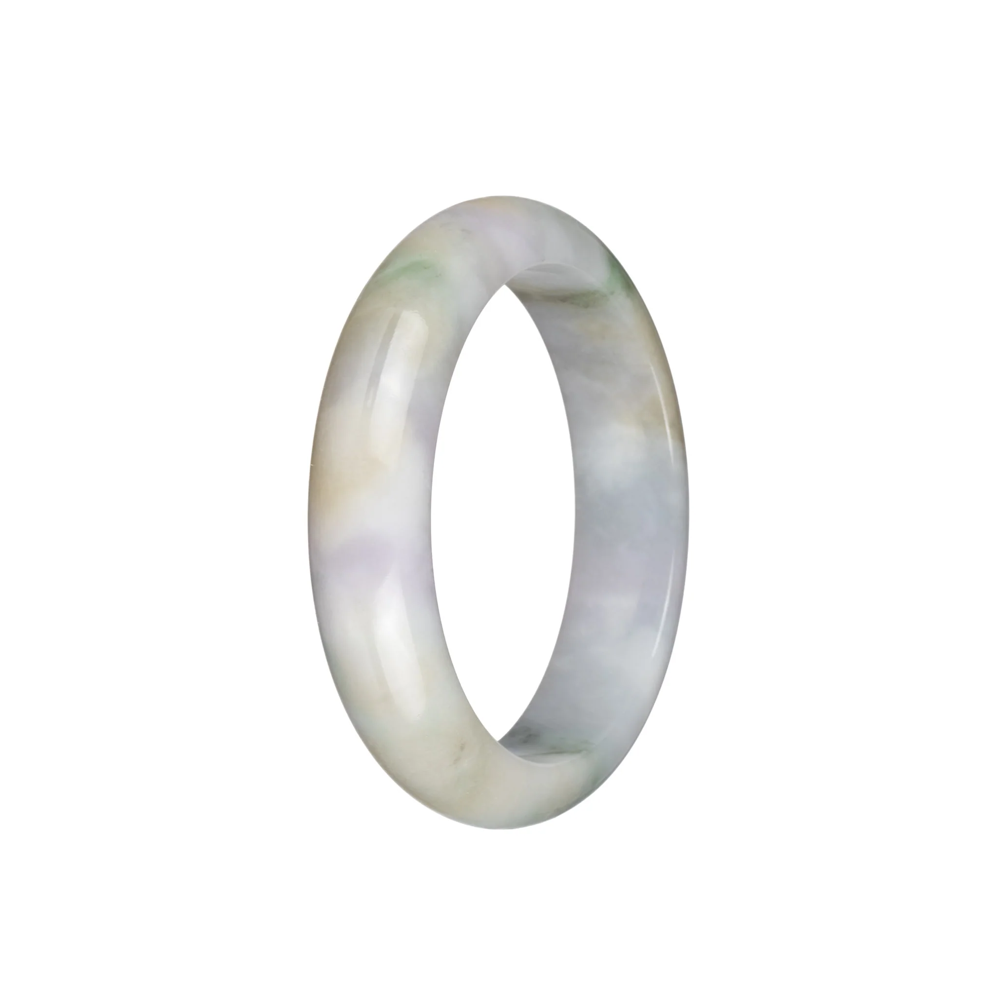 Real Grade A Pale Lavender with Green and Pale Brown Patterns Burmese Jade Bangle Bracelet - 55mm Half Moon - Image 3