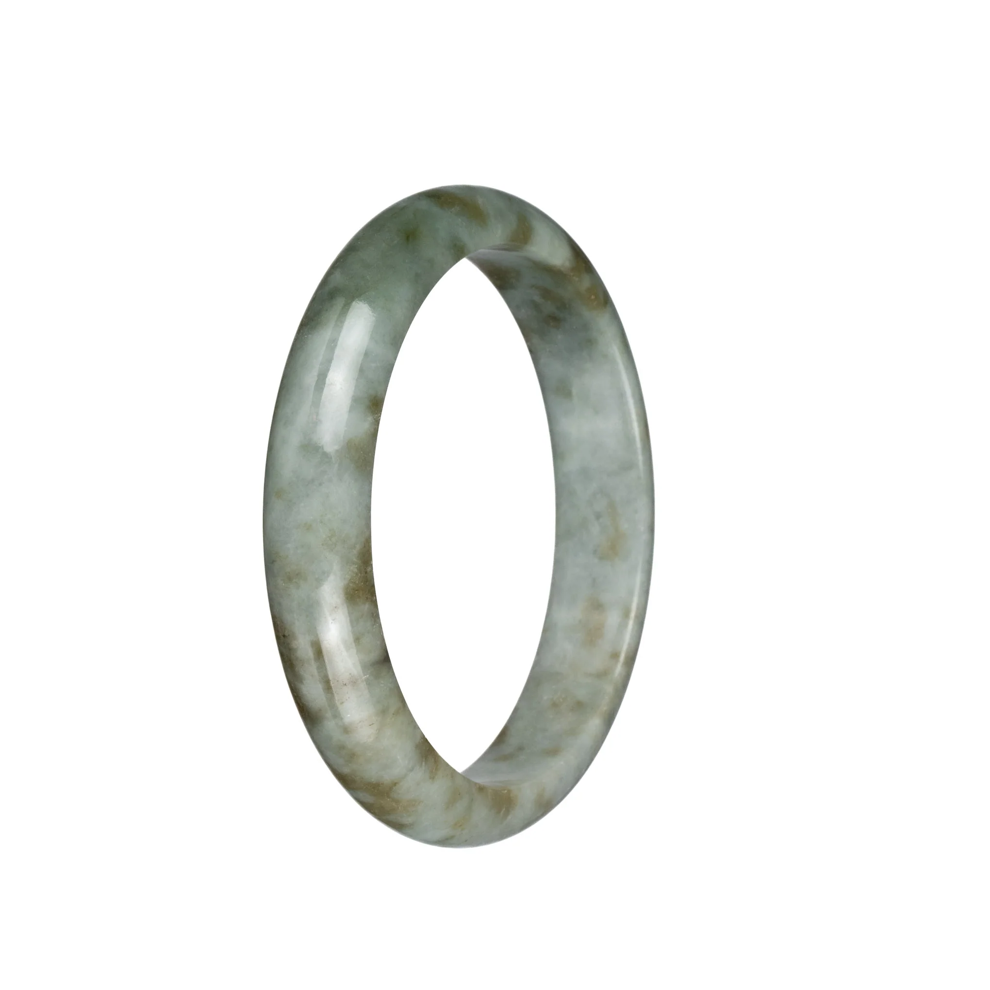 Real Grade A Pale Olive Green with Light Brown Patterns Jadeite Bangle - 59mm Half Moon - Image 2
