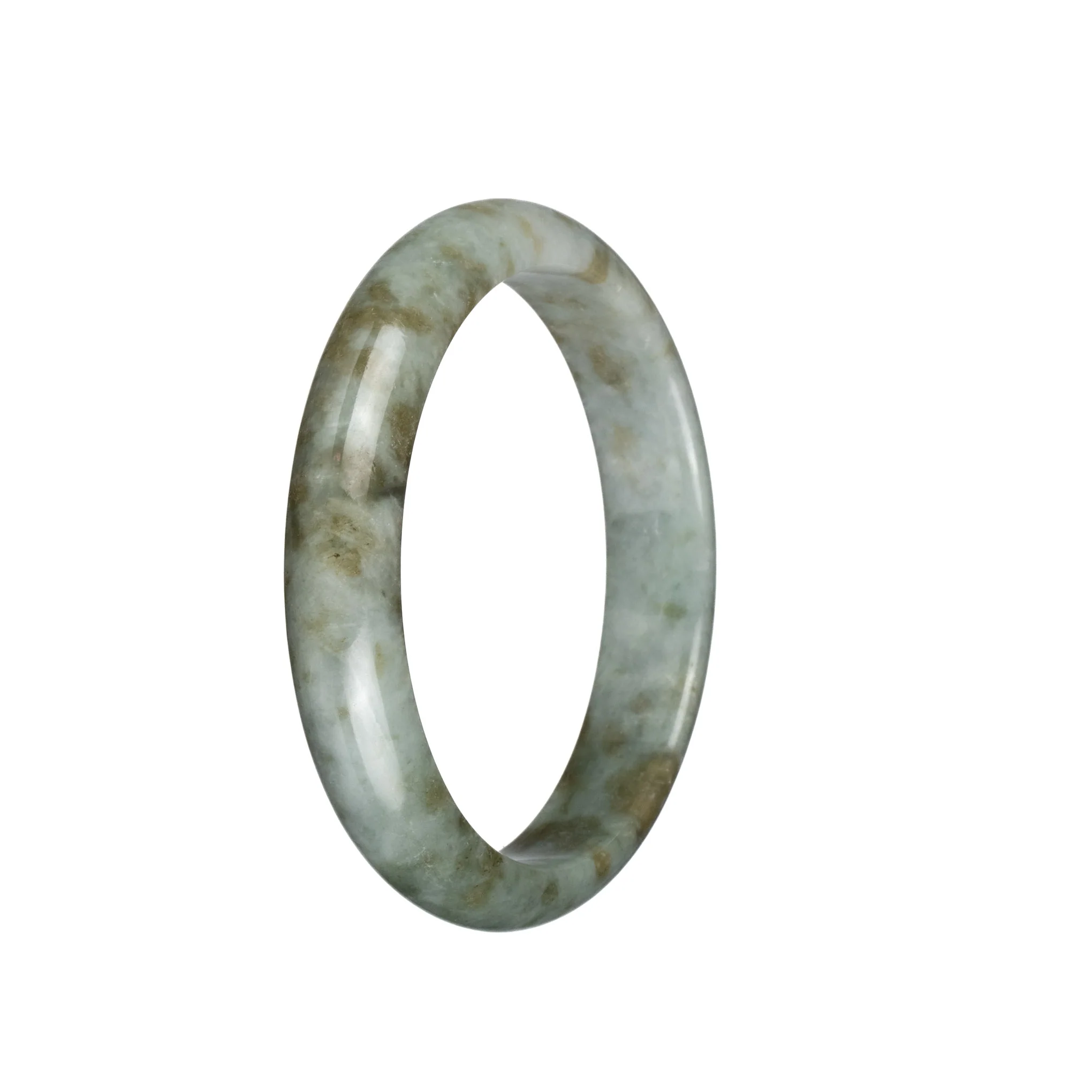 Real Grade A Pale Olive Green with Light Brown Patterns Jadeite Bangle - 59mm Half Moon - Image 3