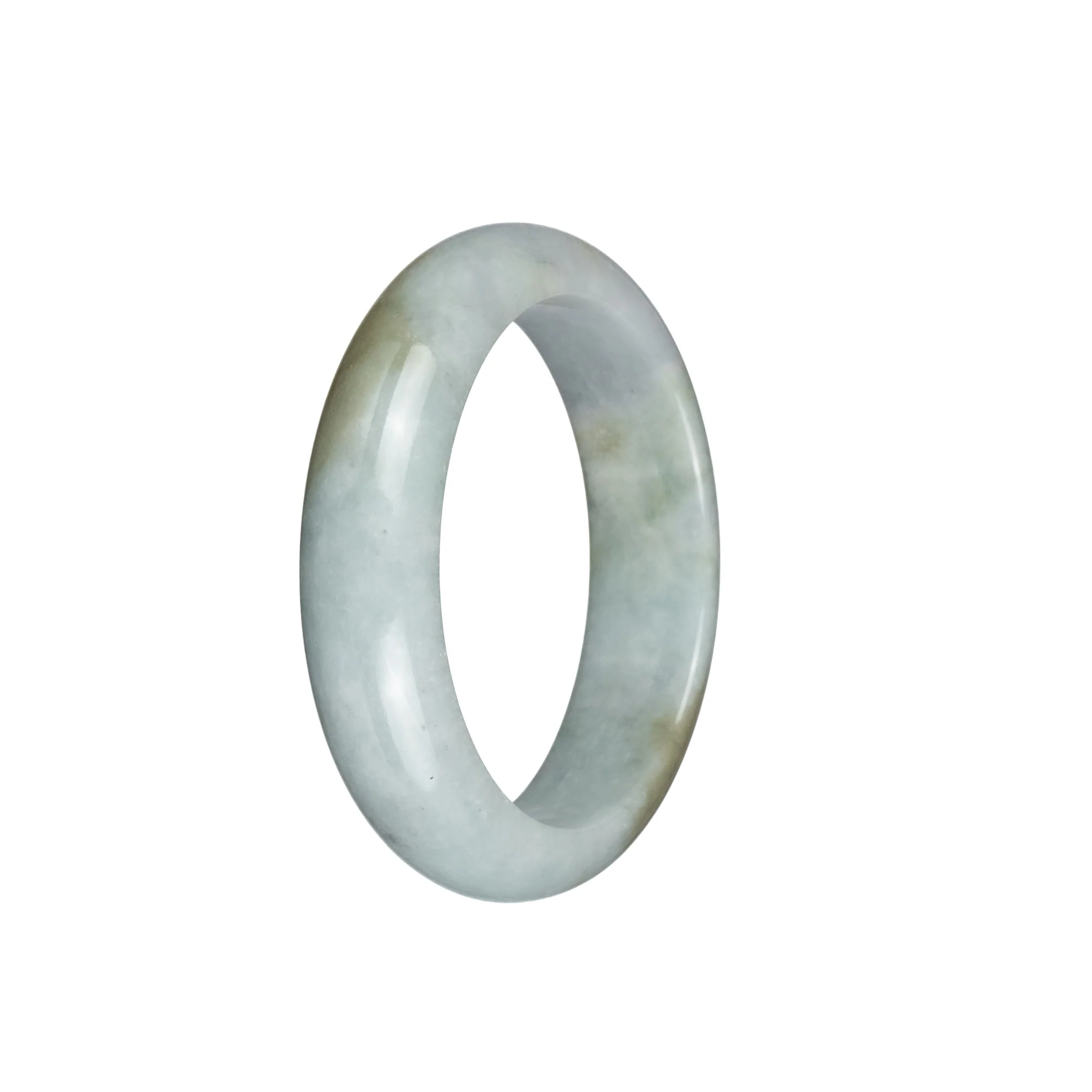 Real Grade A White and Light Grey with Light Brown Patches Burma Jade Bangle Bracelet - 52mm Half Moon - Image 2