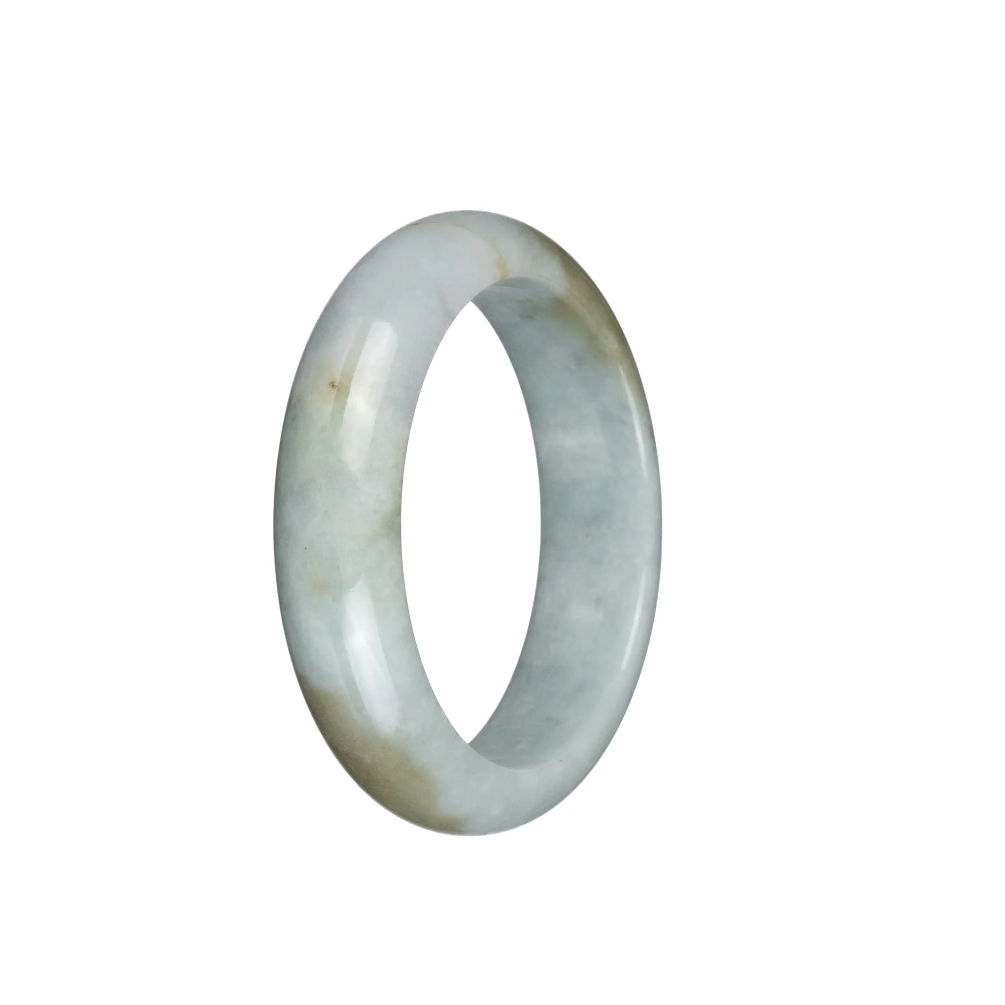 Real Grade A White and Light Grey with Light Brown Patches Burma Jade Bangle Bracelet - 52mm Half Moon - Image 3