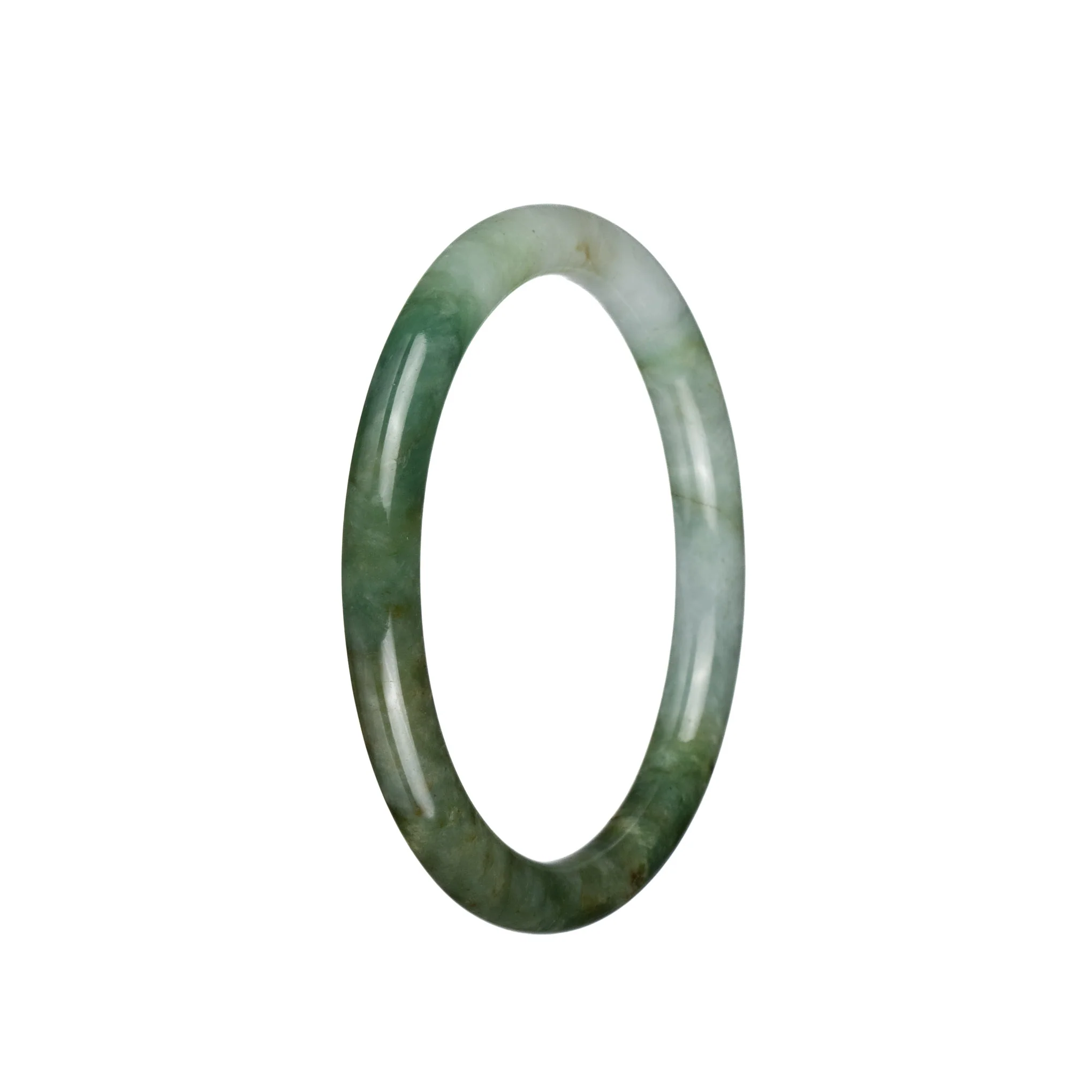 Real Grade A White with Green and Olive Green Burmese Jade Bracelet - 59mm Petite Round - Image 2