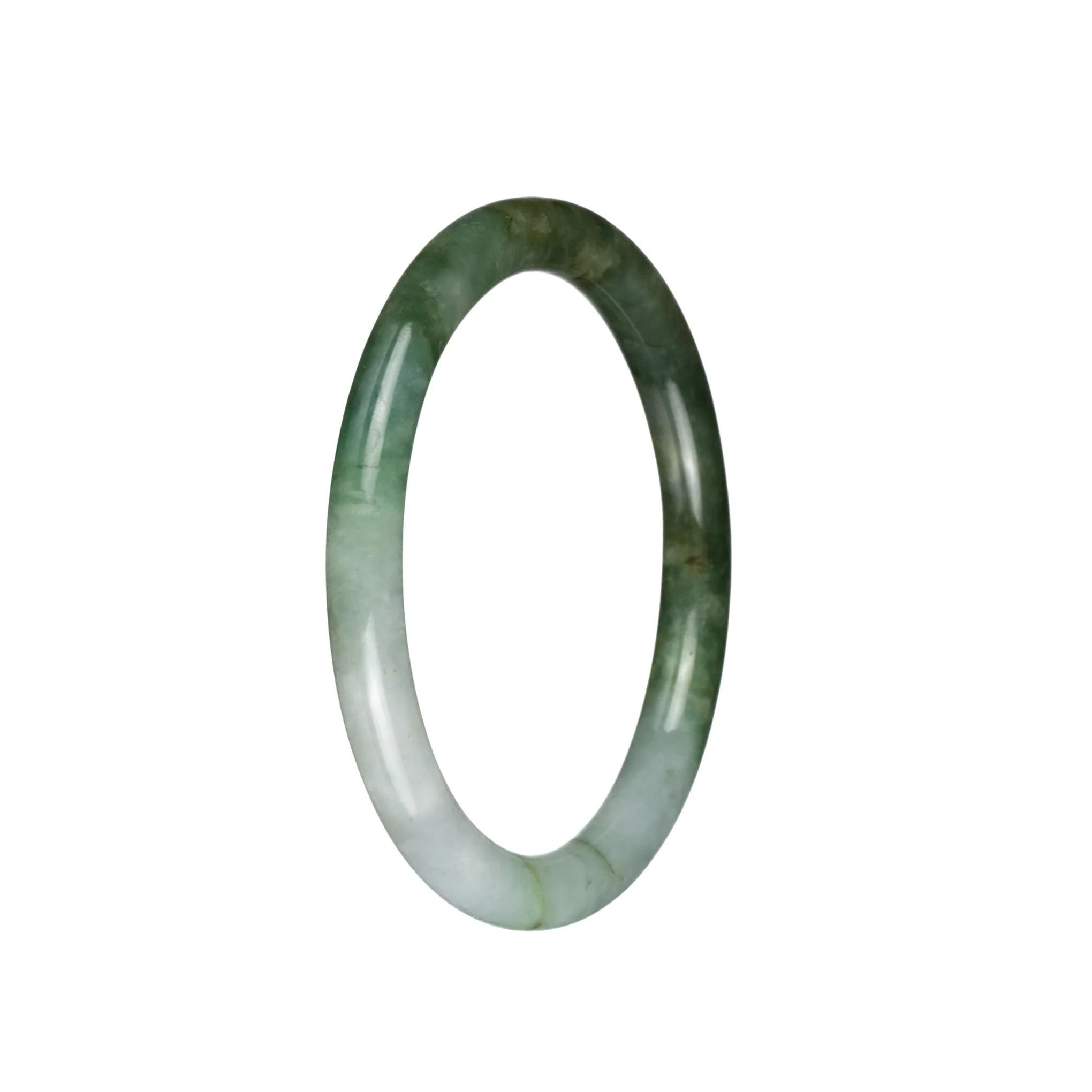 Real Grade A White with Green and Olive Green Burmese Jade Bracelet - 59mm Petite Round - Image 3