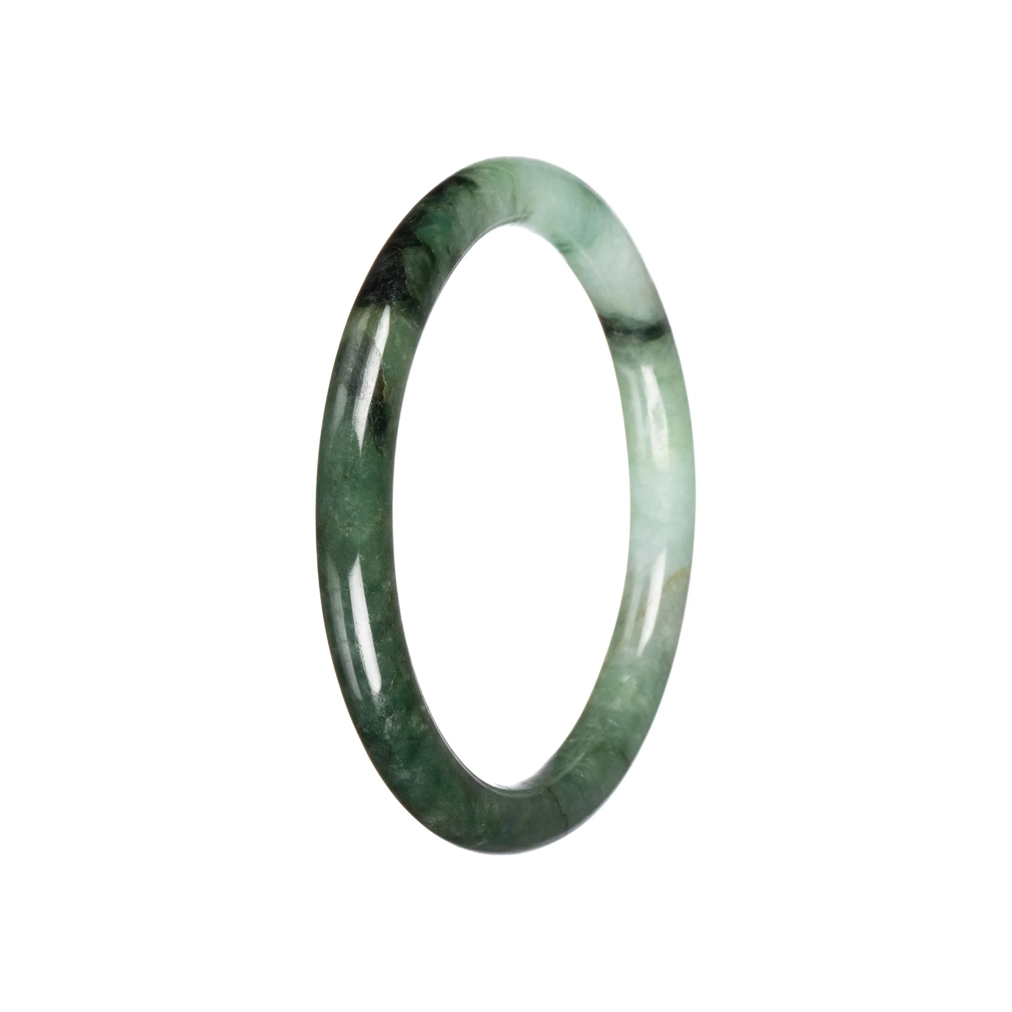 Real Green Pattern Burmese Jade Bangle - 60mm Petite Round - Image 2