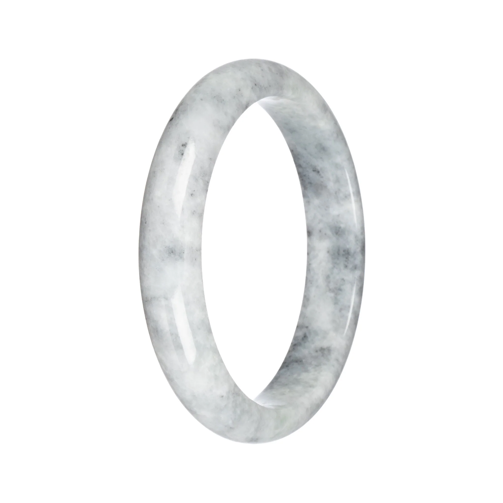 Real Grey Pattern Burmese Jade Bangle - 65mm Half Moon - Image 2