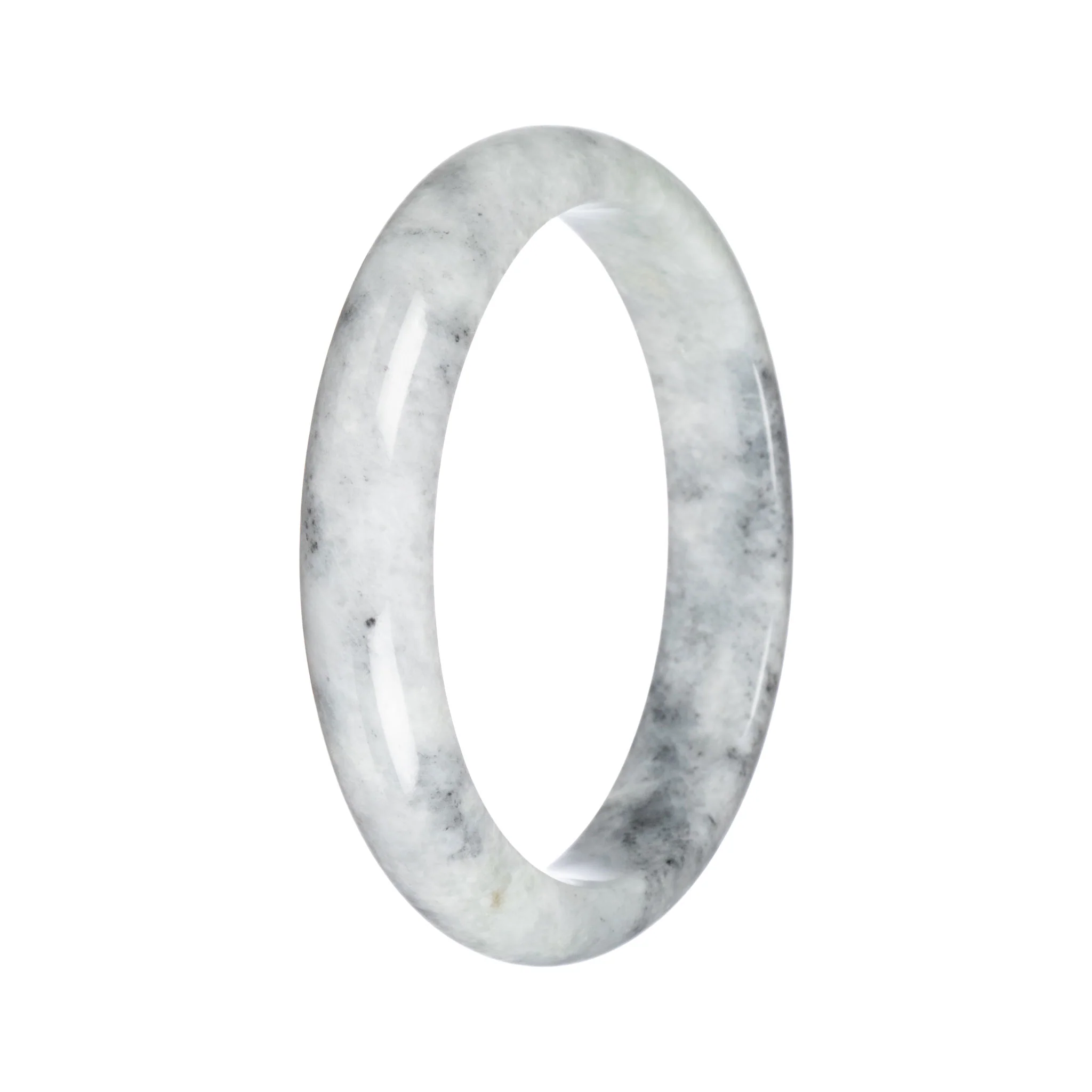 Real Grey Pattern Burmese Jade Bangle - 65mm Half Moon - Image 3