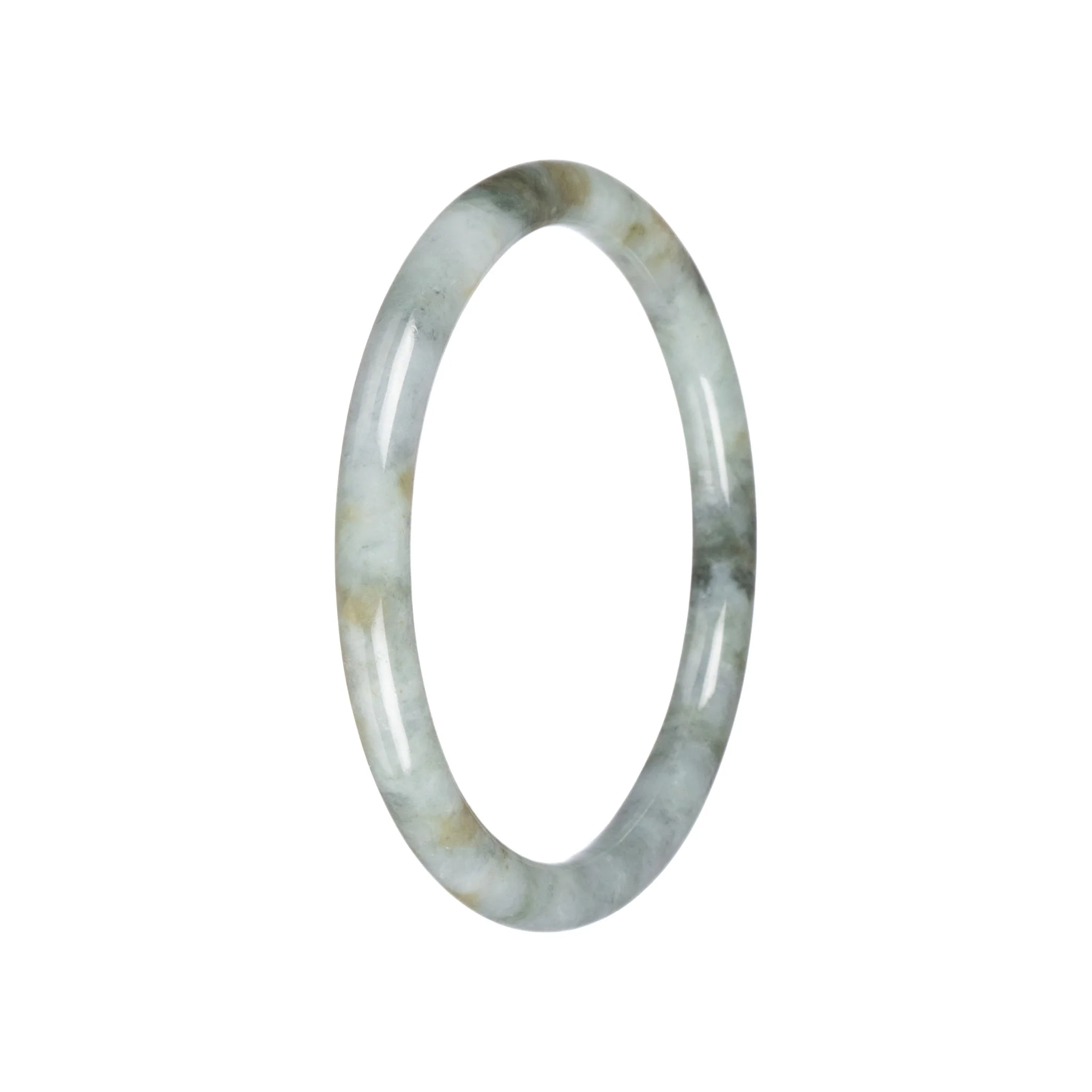Real Grey Pattern Jadeite Jade Bangle Bracelet - 61mm Petite Round - Image 2