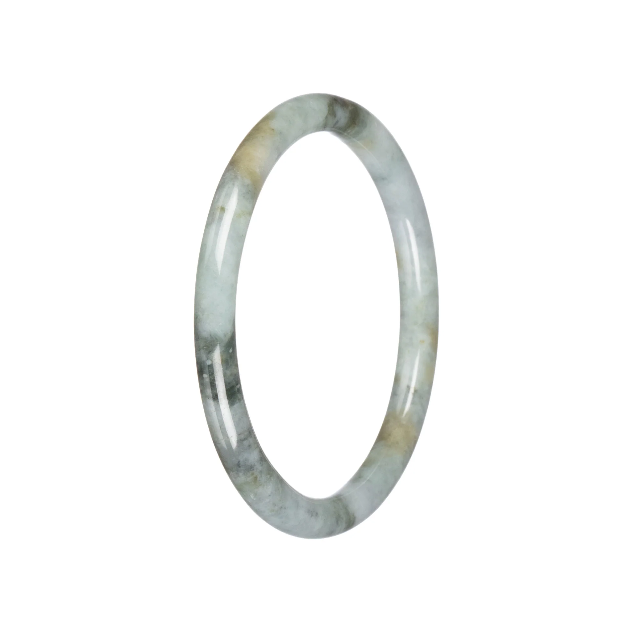 Real Grey Pattern Jadeite Jade Bangle Bracelet - 61mm Petite Round - Image 3