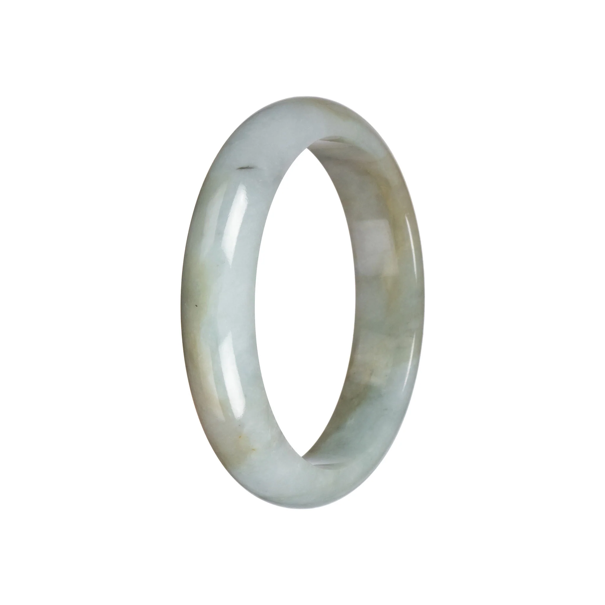 Real Light Green Pattern Burmese Jade Bangle - 59mm Half Moon - Image 2