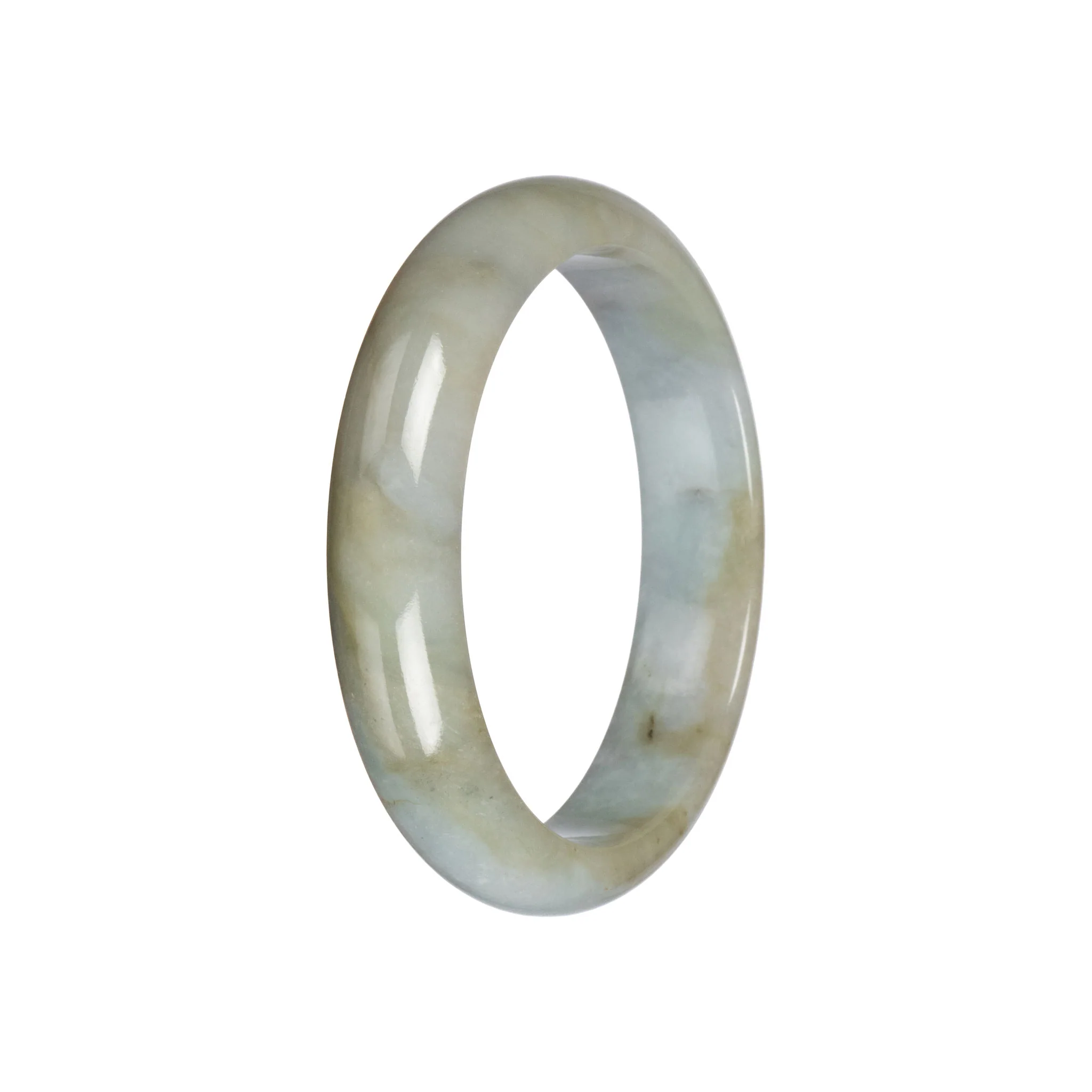 Real Light Green Pattern Burmese Jade Bangle - 59mm Half Moon - Image 3