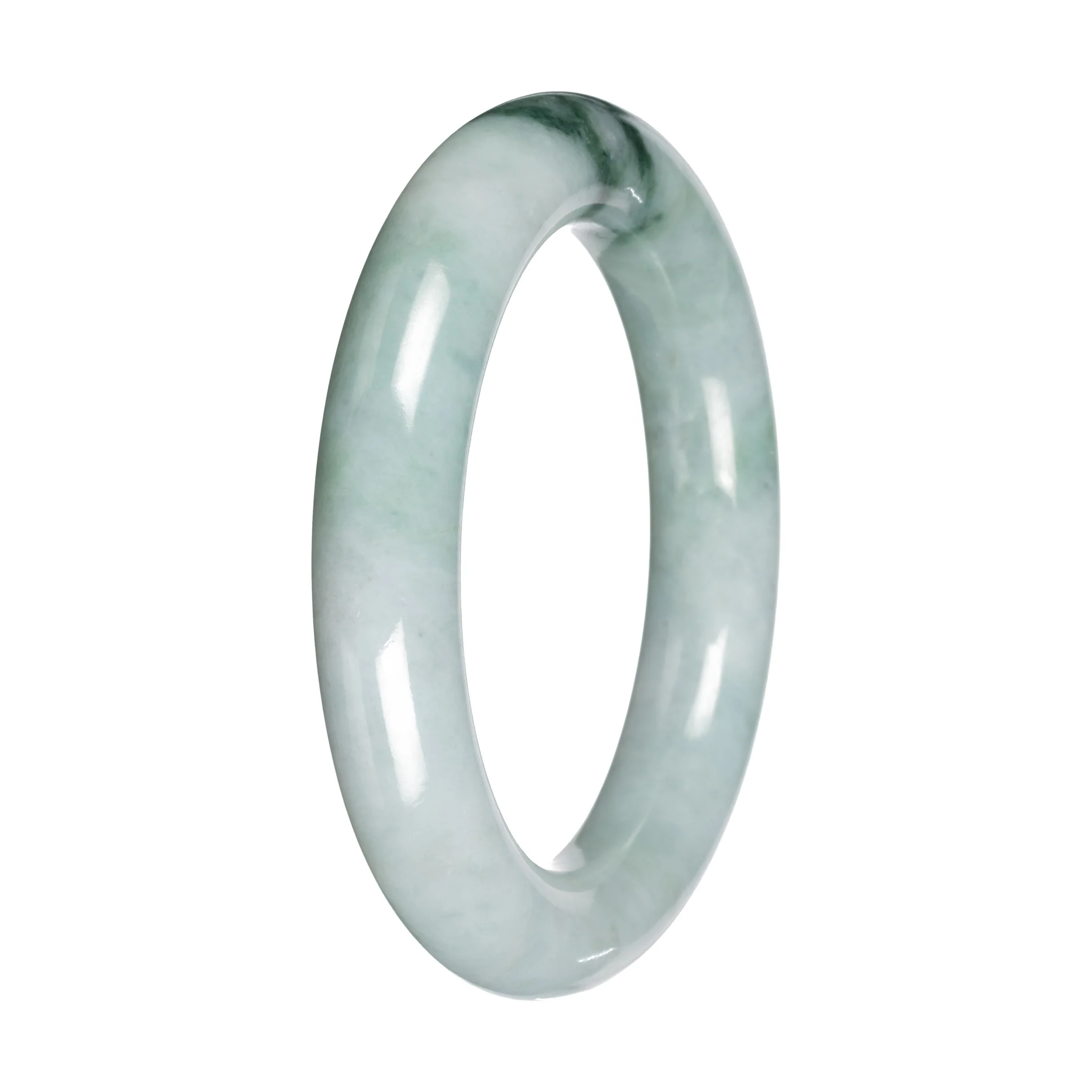 Real Light Green with Deep Green Patch Burmese Jade Bangle - 51mm Round - Image 2