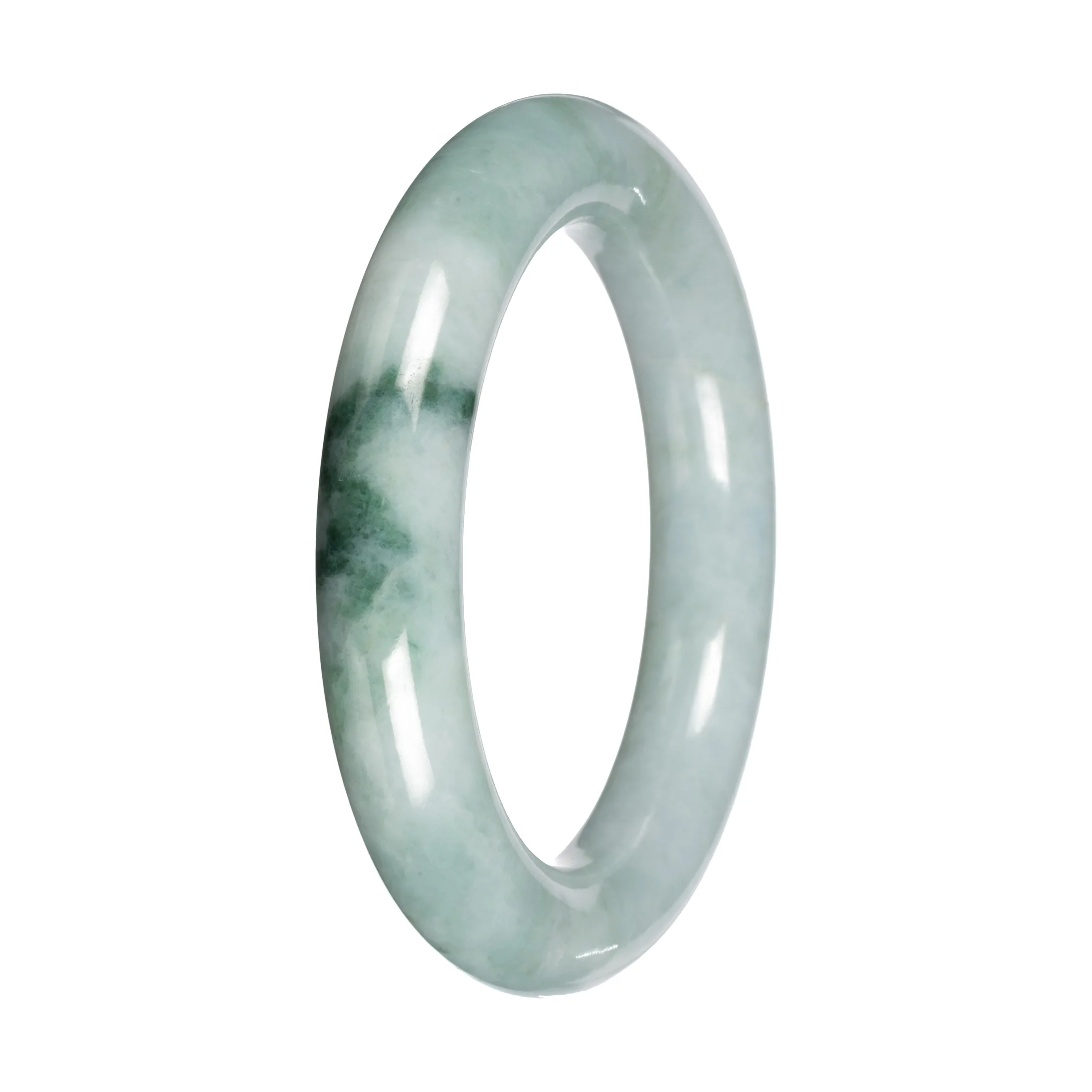 Real Light Green with Deep Green Patch Burmese Jade Bangle - 51mm Round - Image 3