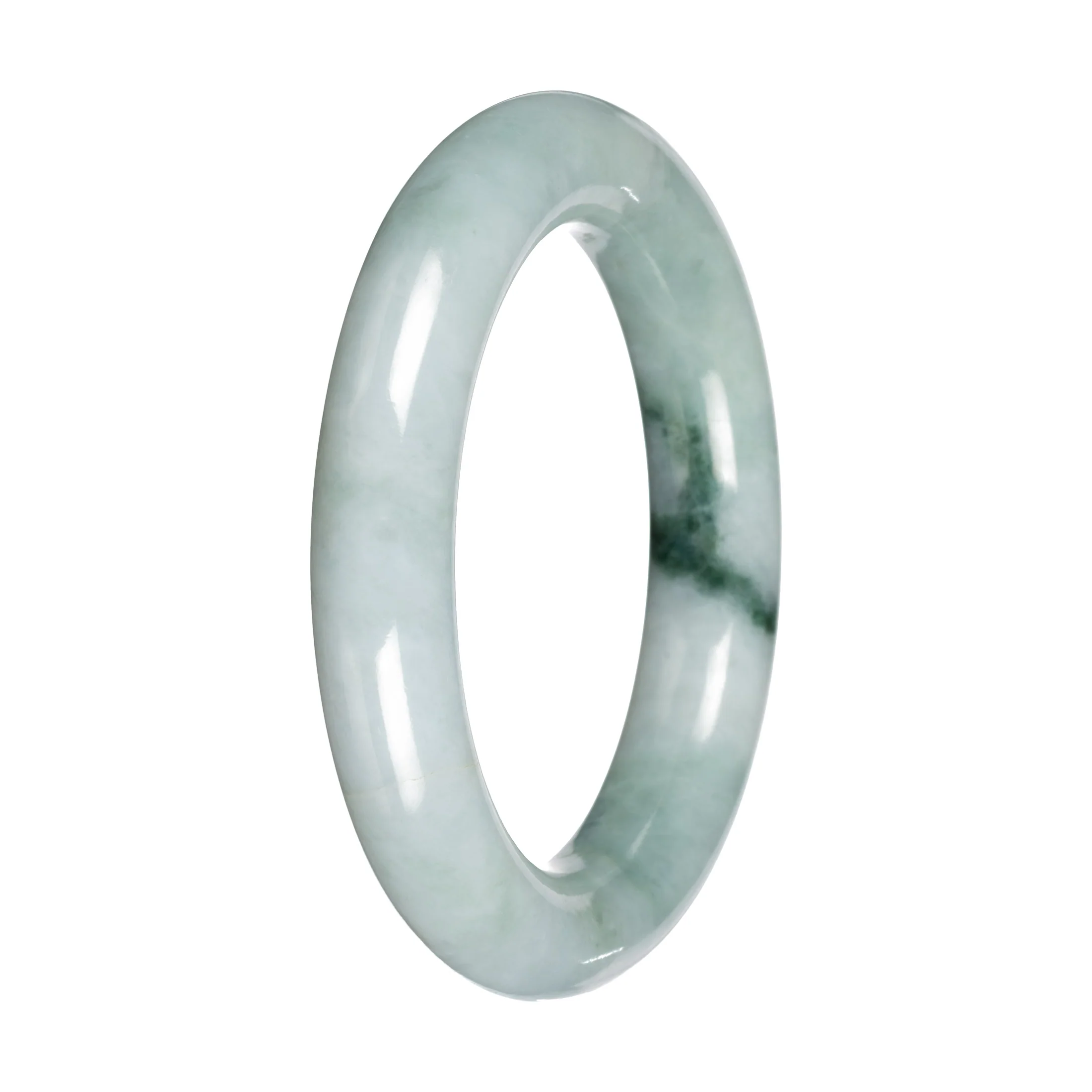 Real Light Green with Deep Green Patch Burmese Jade Bangle - 51mm Round - Image 4