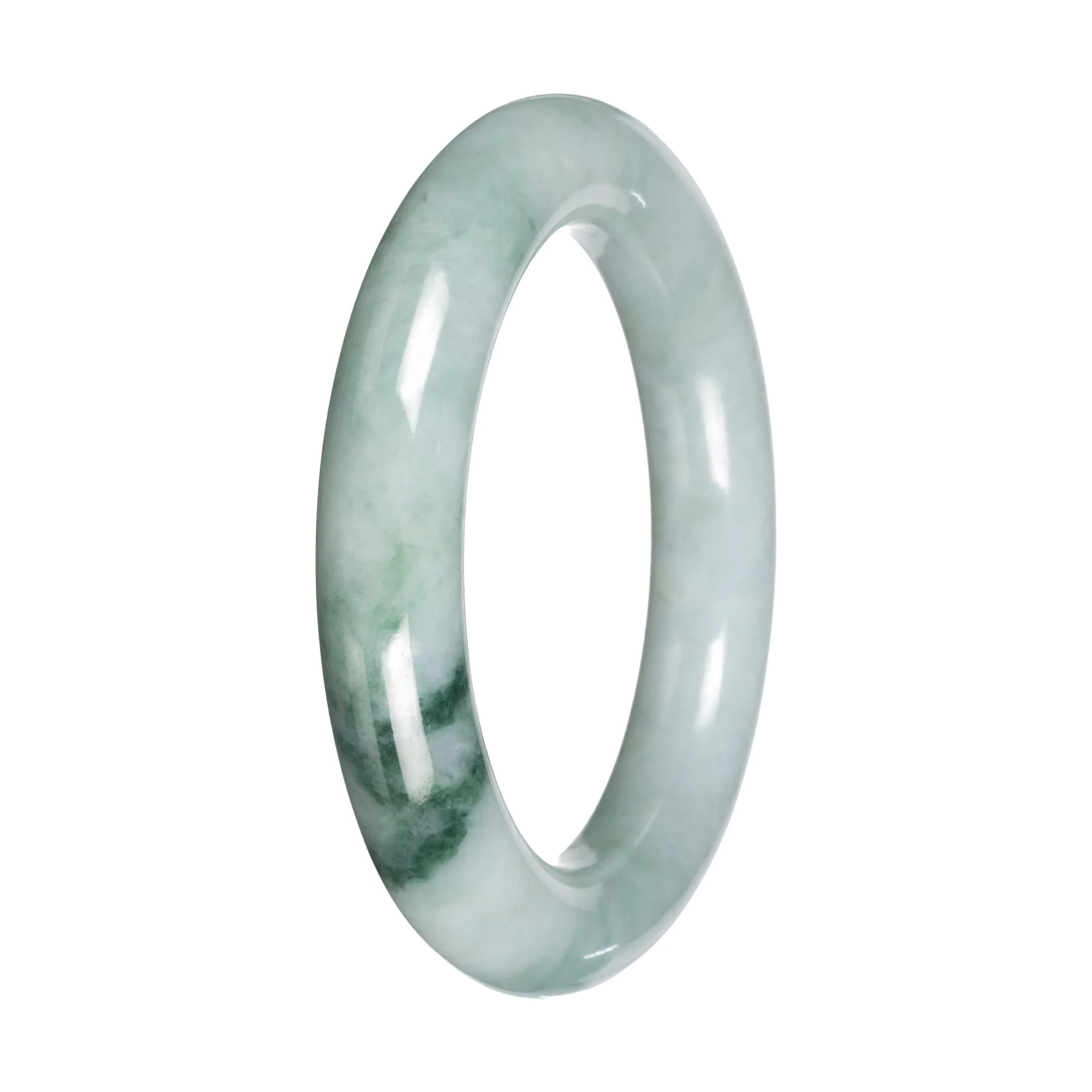 Real Light Green with Deep Green Patch Burmese Jade Bangle - 51mm Round - Image 5