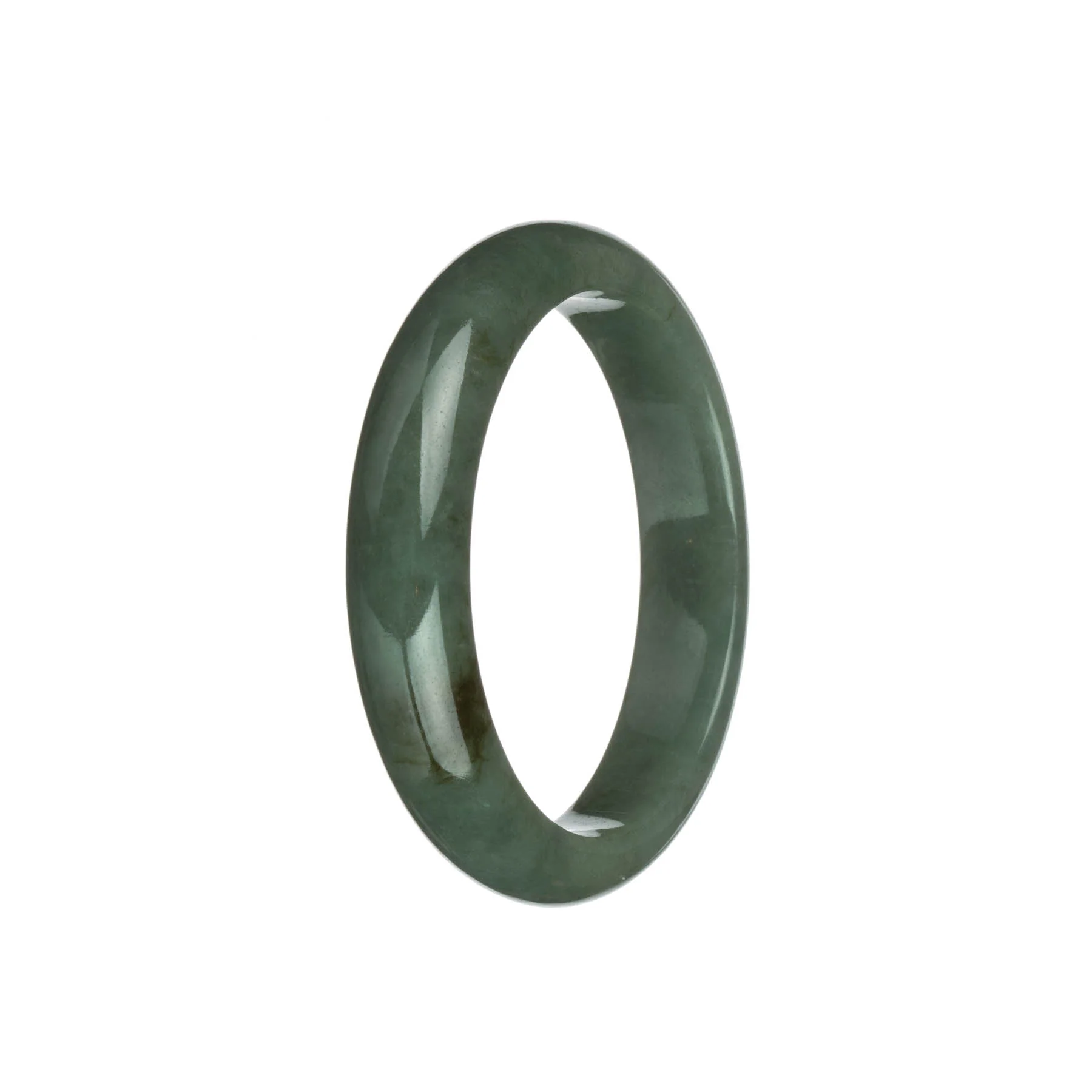 Real Natural Olive Green with Brown Patch Burmese Jade Bangle - 57mm Half Moon - Image 2