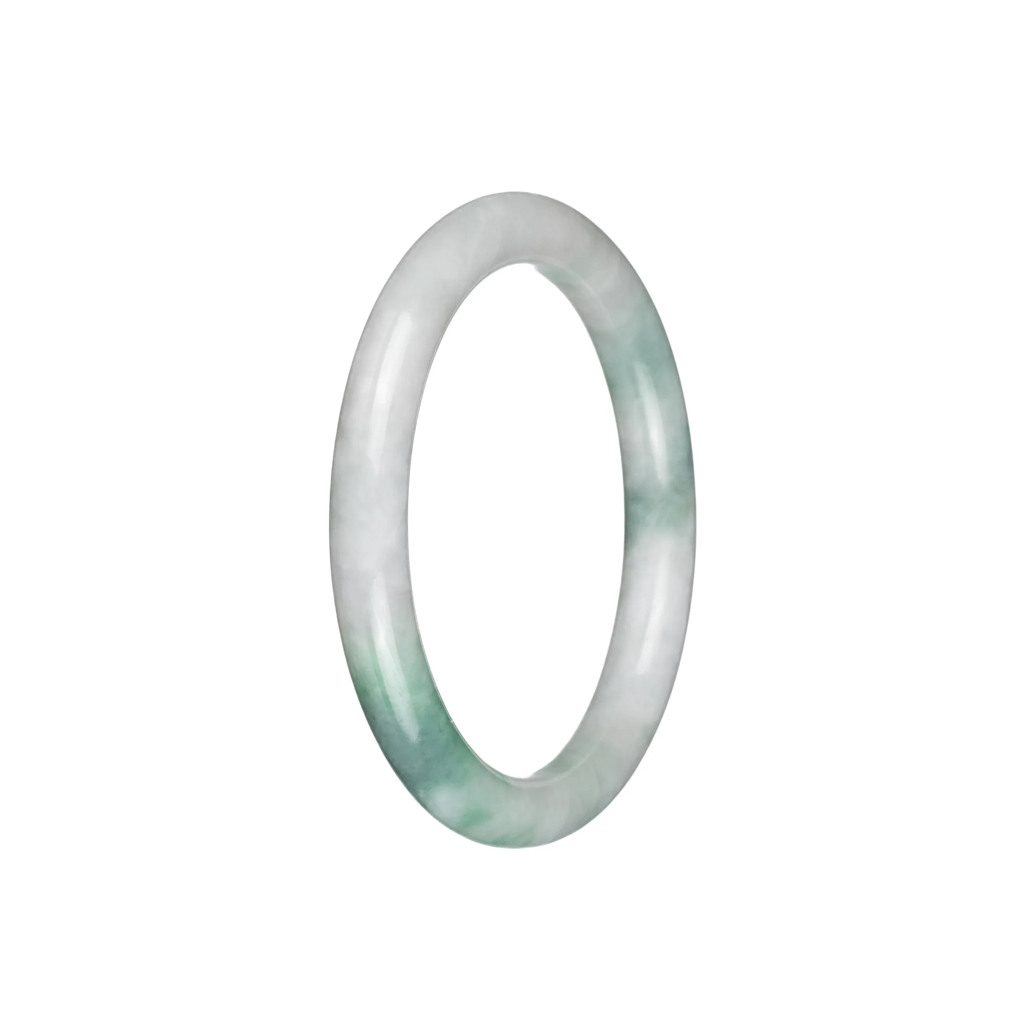 Real Natural White with Green Patterns Jadeite Bangle - 55mm Petite Round - Image 2