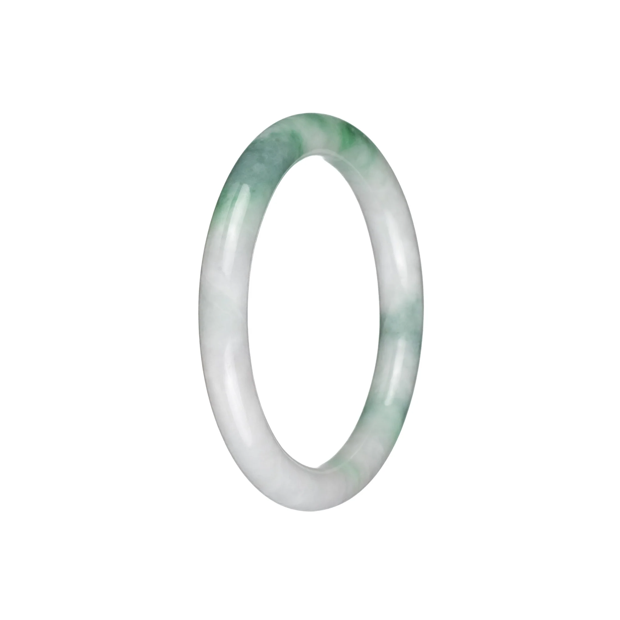 Real Natural White with Green Patterns Jadeite Bangle - 55mm Petite Round - Image 3