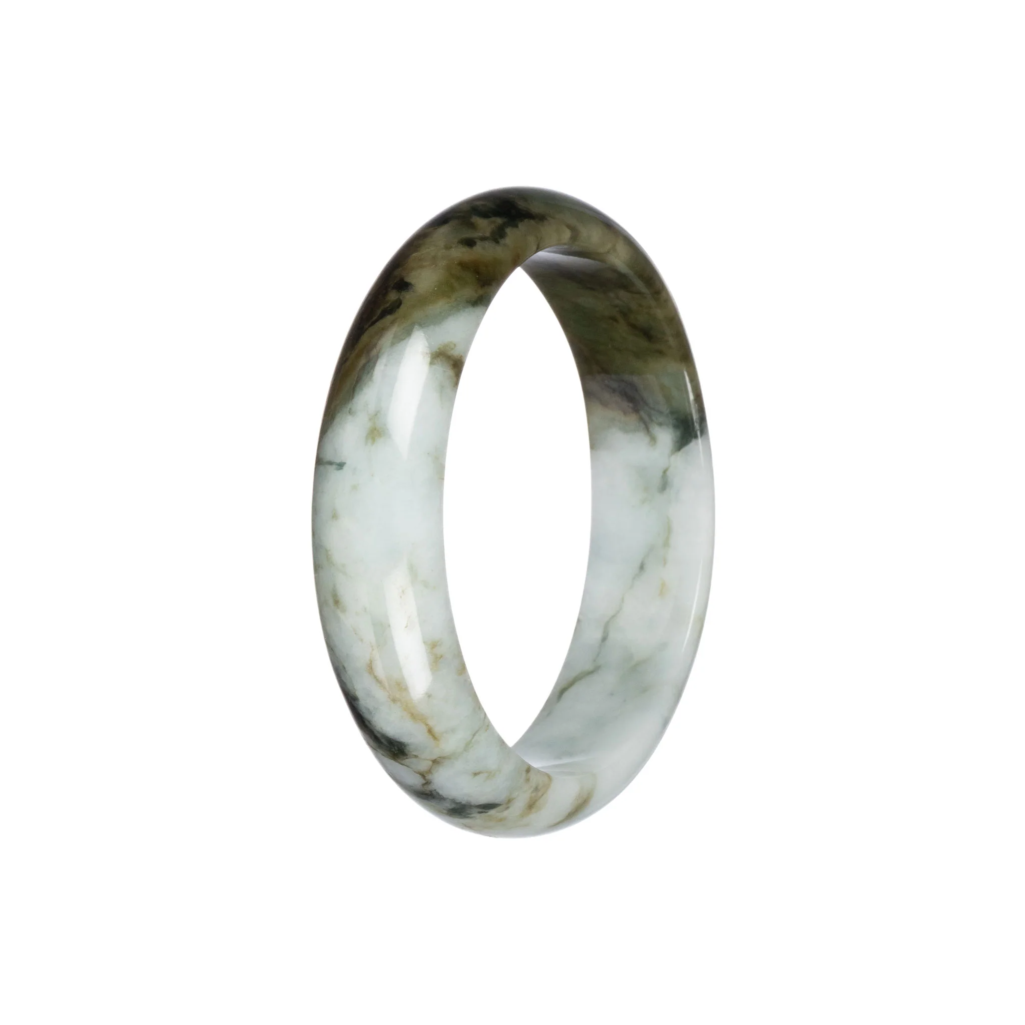 Real Pale Green with Brown Jadeite Bangle - 55mm Half Moon - Image 2