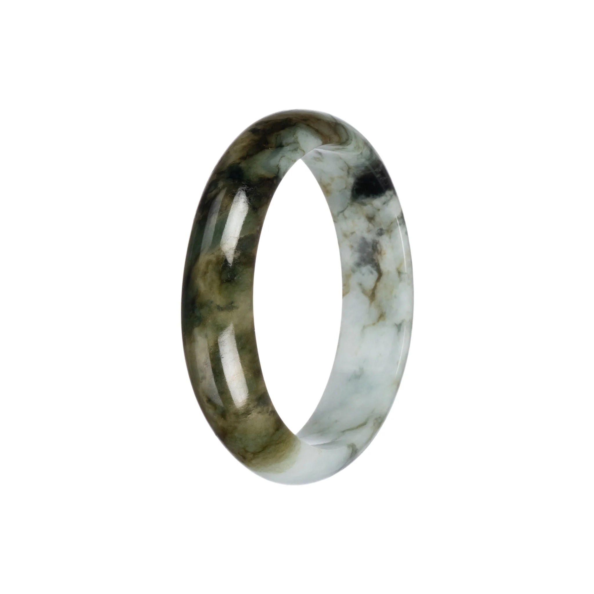 Real Pale Green with Brown Jadeite Bangle - 55mm Half Moon - Image 3