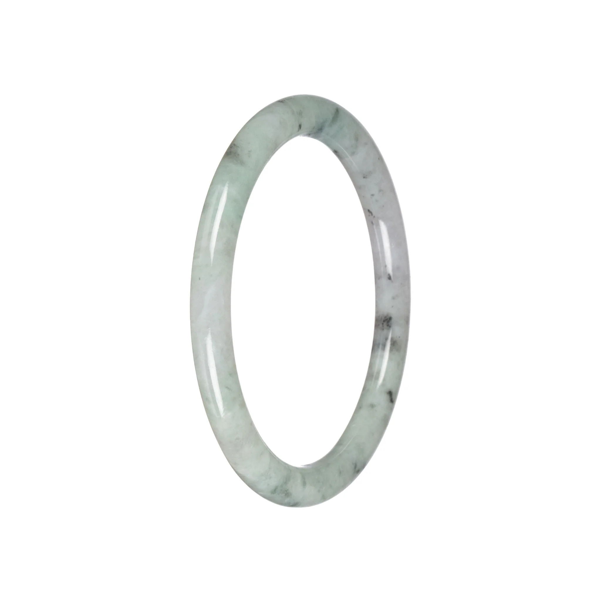 Real Pale Green with White Jadeite Bangle - 59mm Petite Round - Image 2