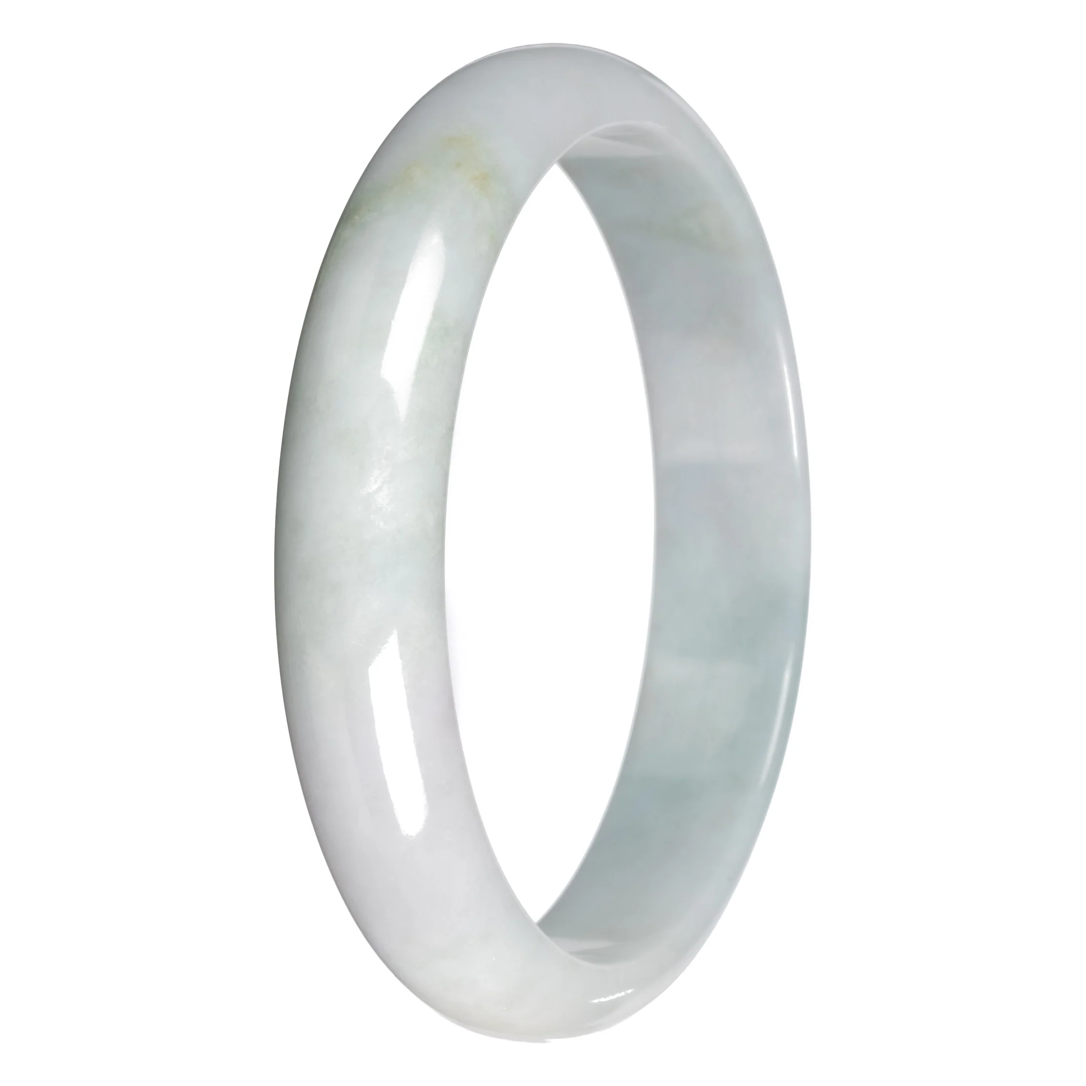 Real Pale Green with White Section Jadeite Jade Bangle - 78mm Half Moon - Image 4
