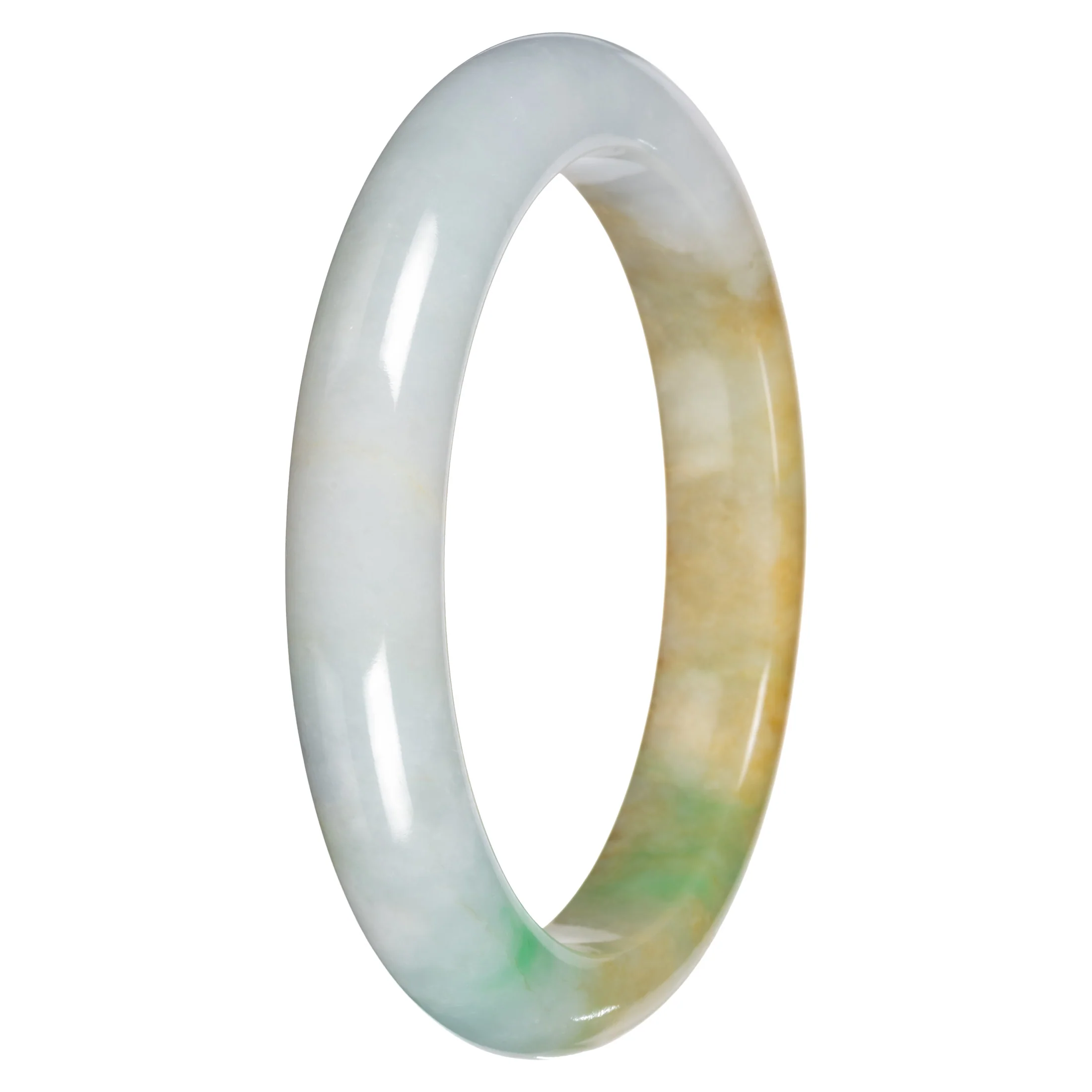 Real Pale Green with Yellow and Apple Green Jadeite Bangle Bracelet - 63mm Half Moon - Image 2