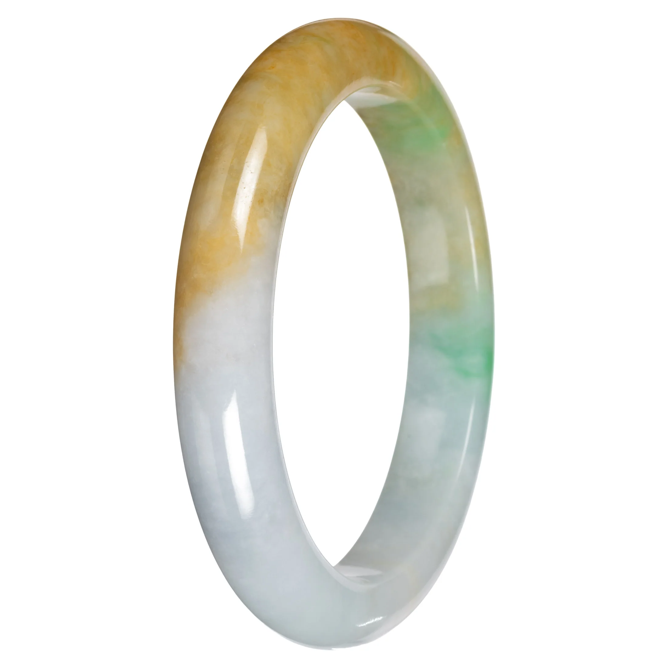 Real Pale Green with Yellow and Apple Green Jadeite Bangle Bracelet - 63mm Half Moon - Image 3