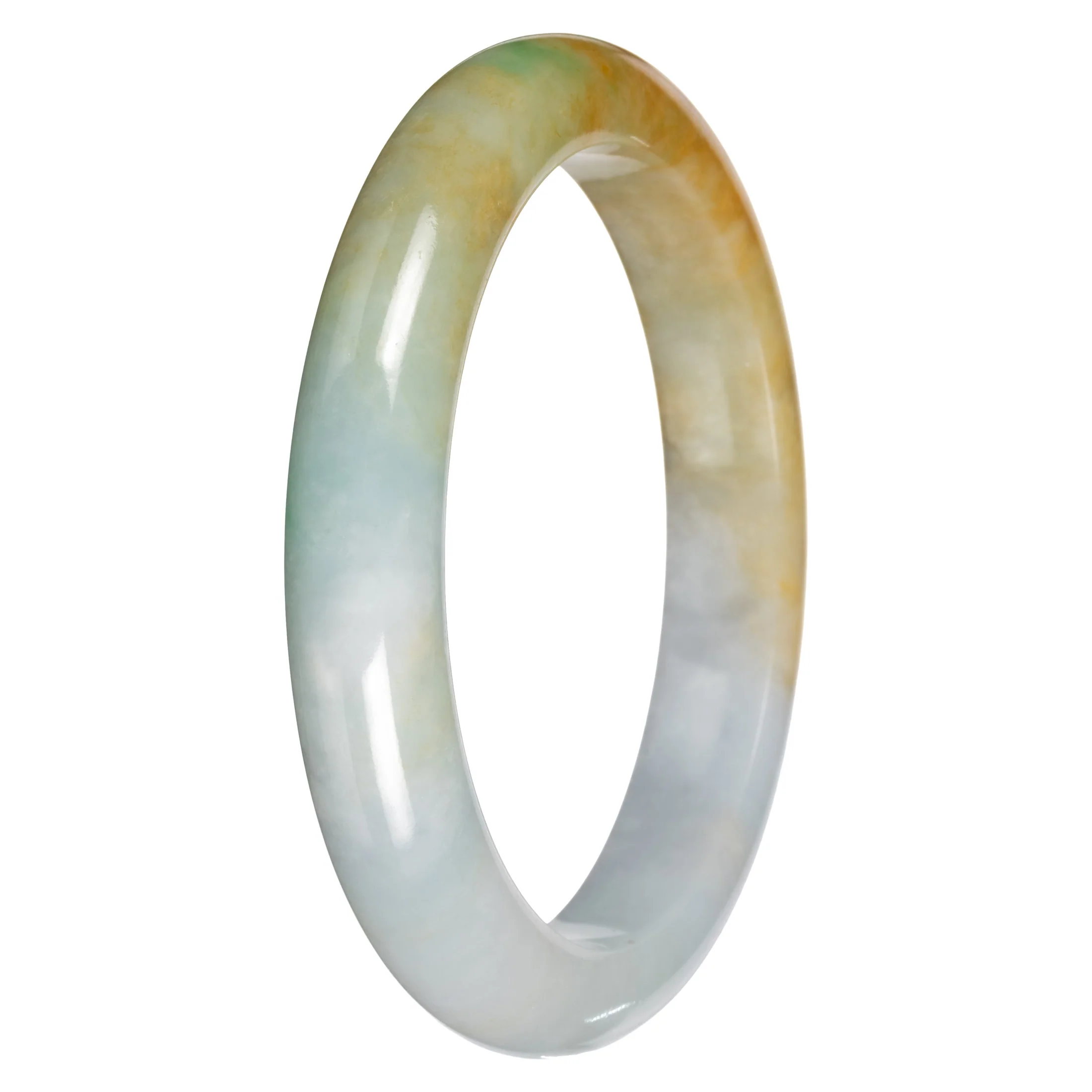 Real Pale Green with Yellow and Apple Green Jadeite Bangle Bracelet - 63mm Half Moon - Image 4